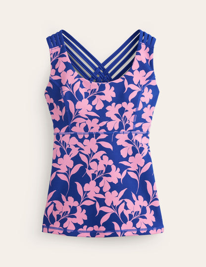 Active-Tanktop mit überkreuzten Trägern am Rücken-Rosa, Silhouette Blüte