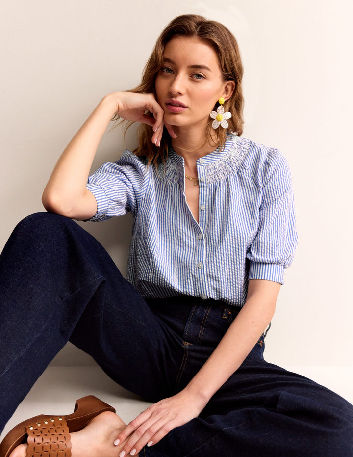 Ada Seersucker-Oberteil-Surf The Web, Naturweiß