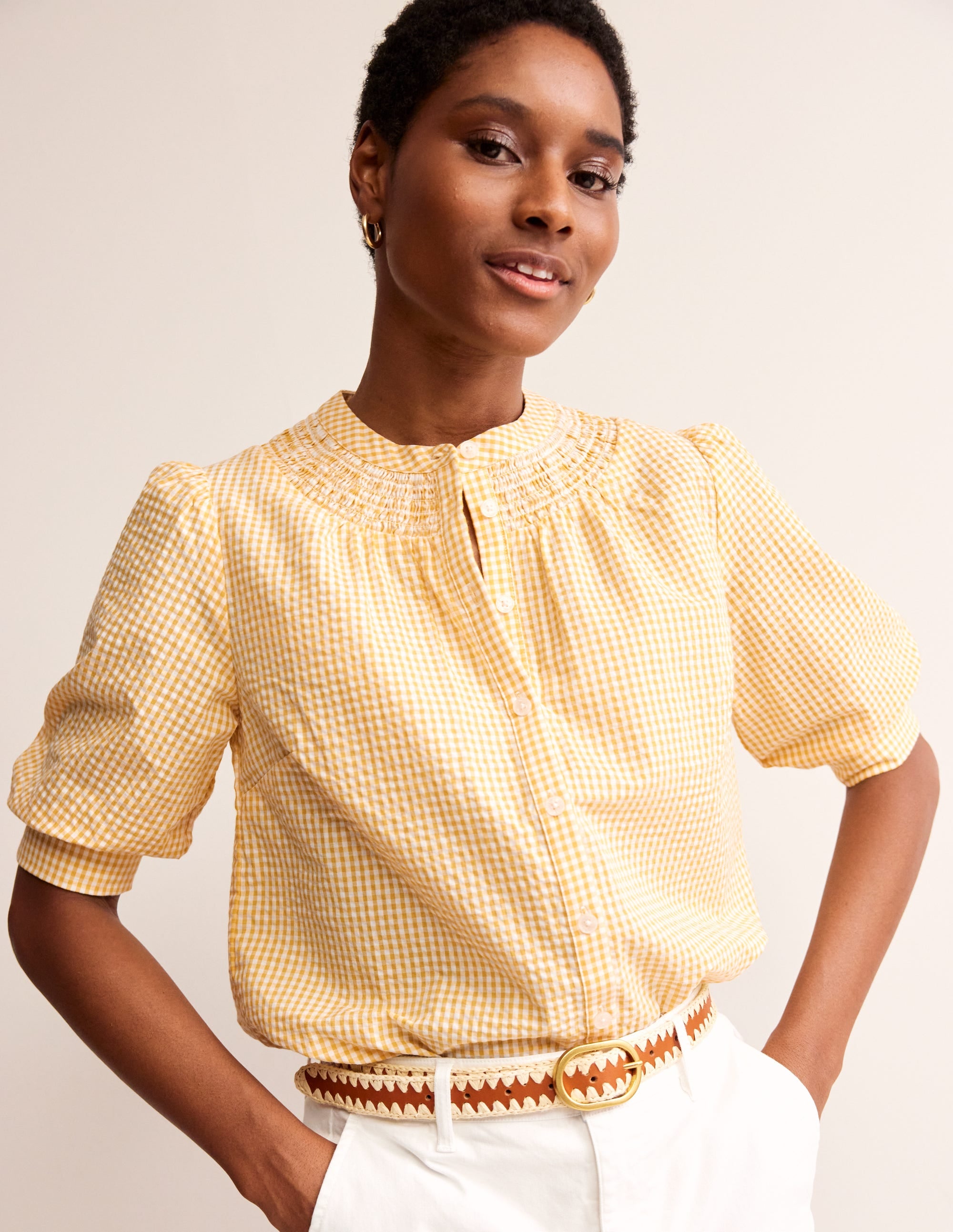 Top Ada en seersucker-Vichy rayon de miel tendre - Image 2