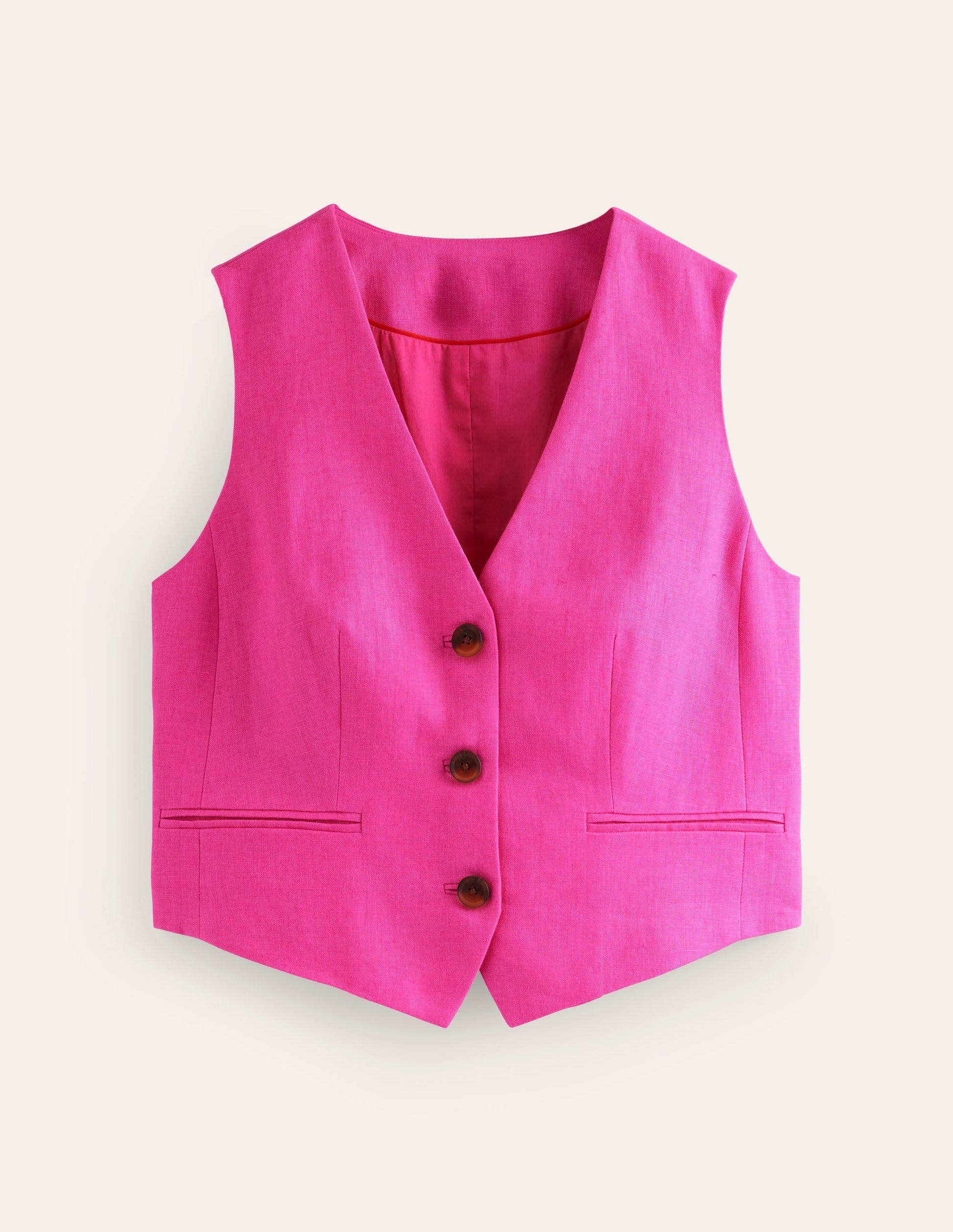 Gilet de costume col V en lin-Rose pop-5