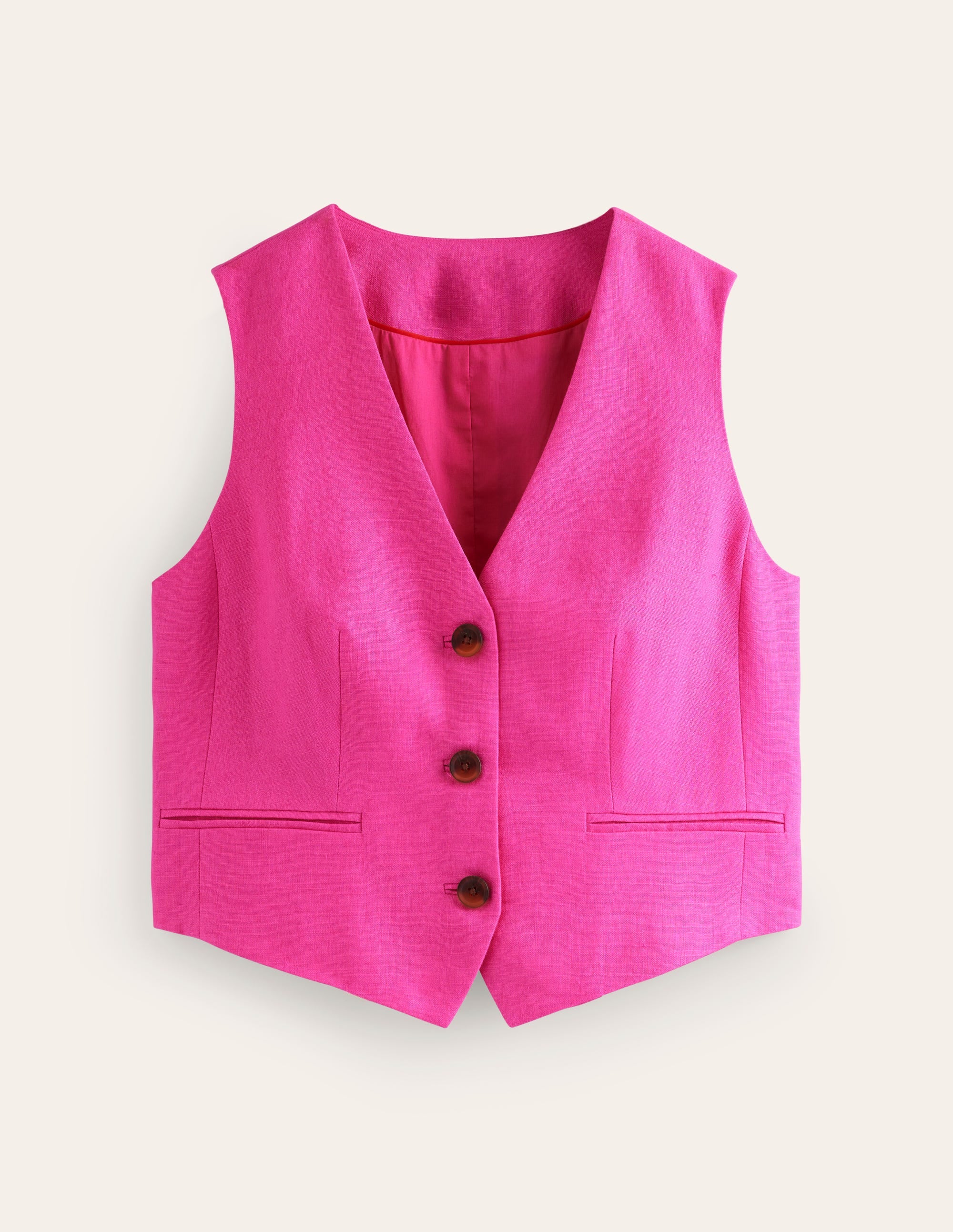 Gilet de costume col V en lin-Rose pop - Image 5