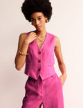 Gilet de costume col V en lin-Rose pop