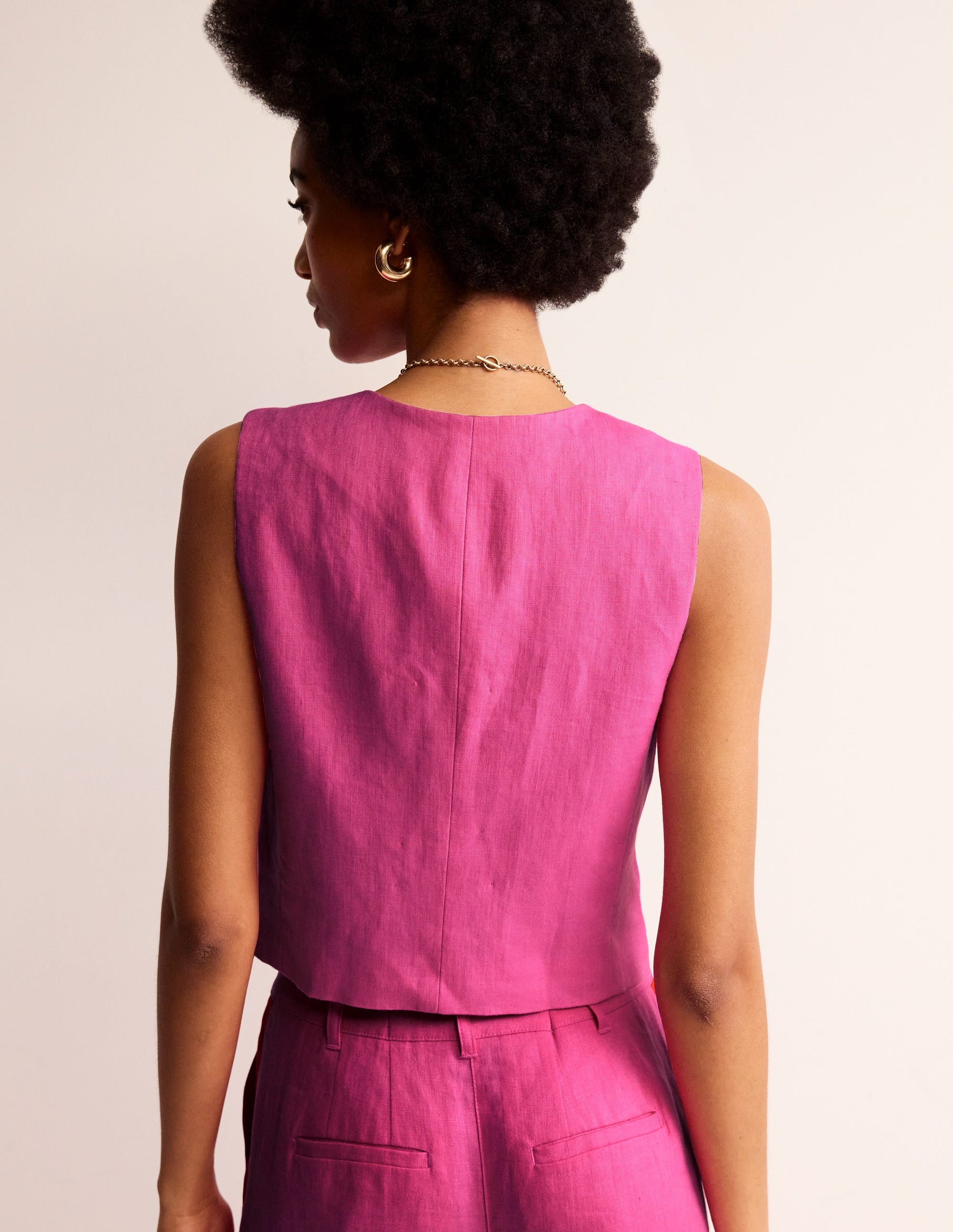 Gilet de costume col V en lin-Rose pop-3