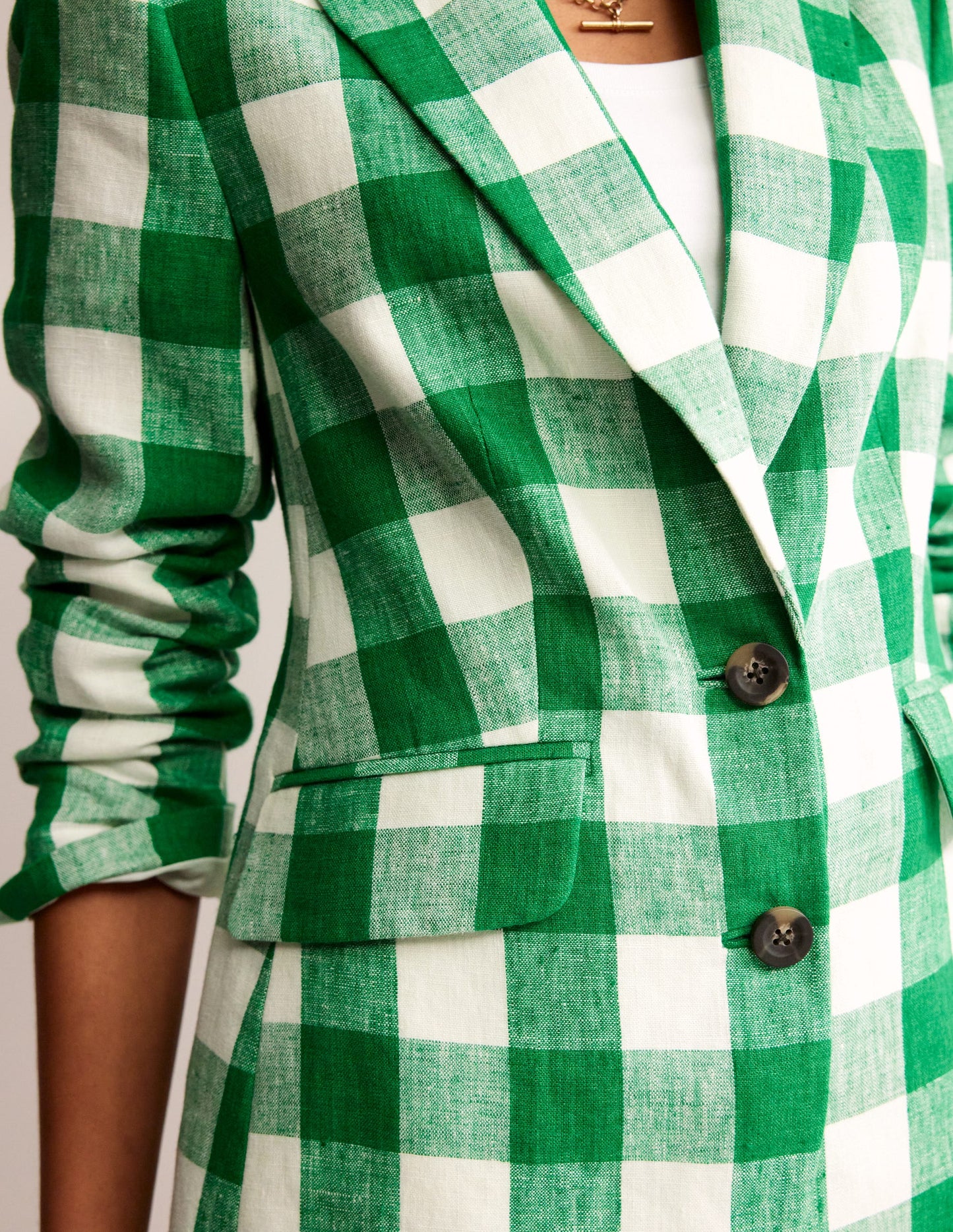 Marylebone Linen Blazer-Green Gingham