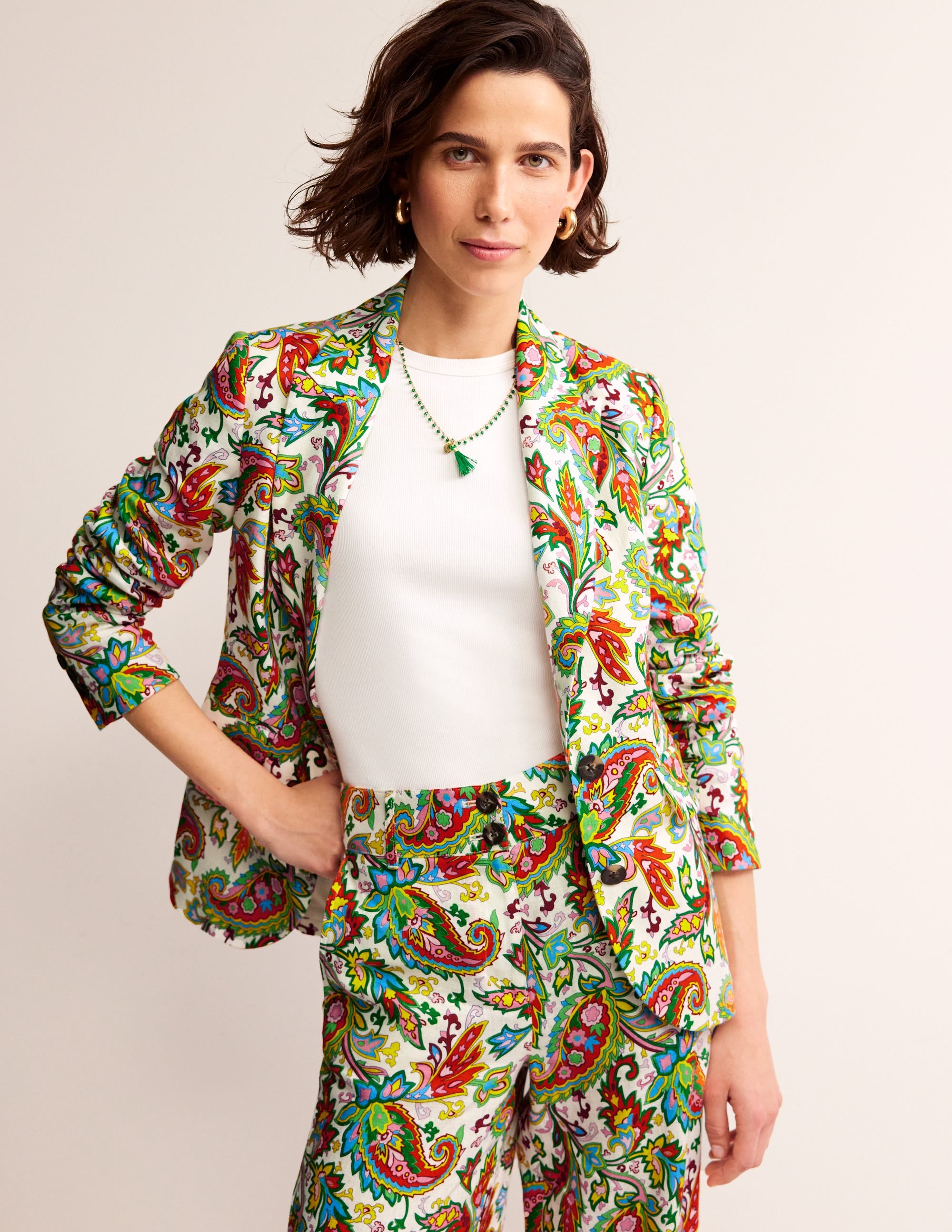 Marylebone Leinenblazer-Naturweiß, Paisley Azurblau - Image 1