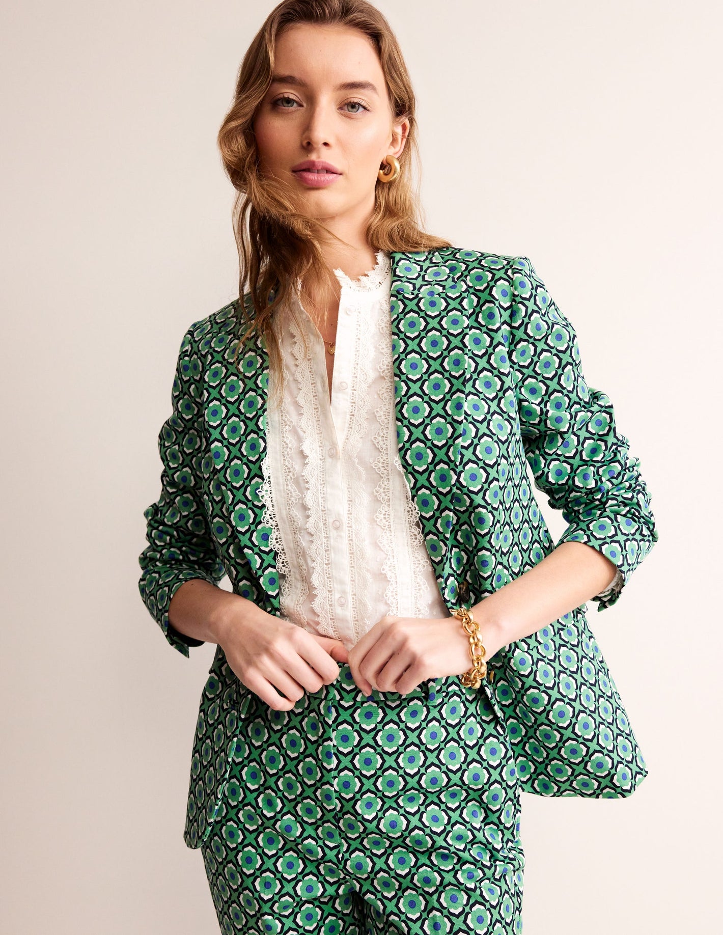 Marylebone Blazer aus Bi-Stretch-Ming-Grün, Geo Frucht