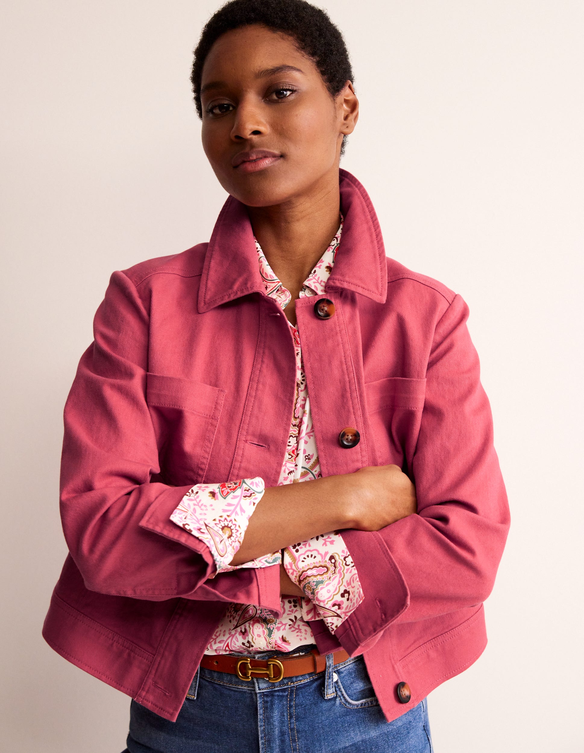 Veste courte décontractée-Rose - Image 1
