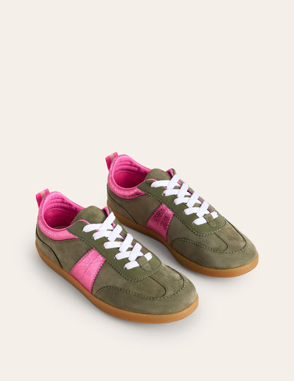 Erin Retro Tennis Trainers-Khaki/Bright Pink