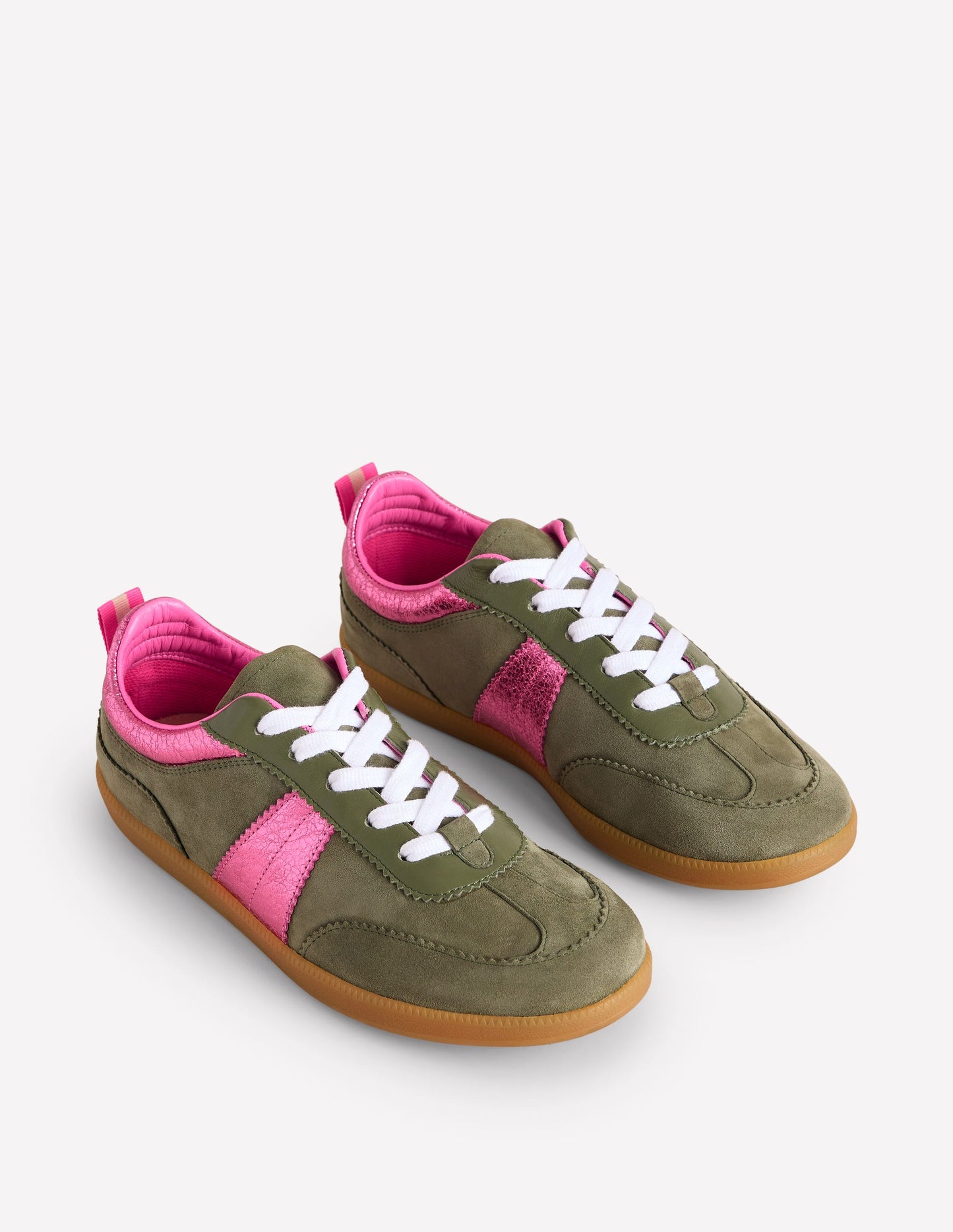 Erin Retro-Tennisschuhe-Khaki/Leuchtendes Pink
