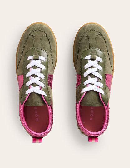 Erin Retro Tennis Trainers-Khaki/Bright Pink