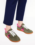 Erin Retro-Tennisschuhe-Khaki/Leuchtendes Pink