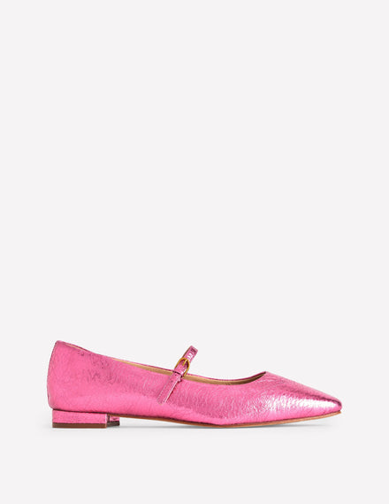 Penelope Flache Mary Janes-Rosa Pfau Metallic-Leder