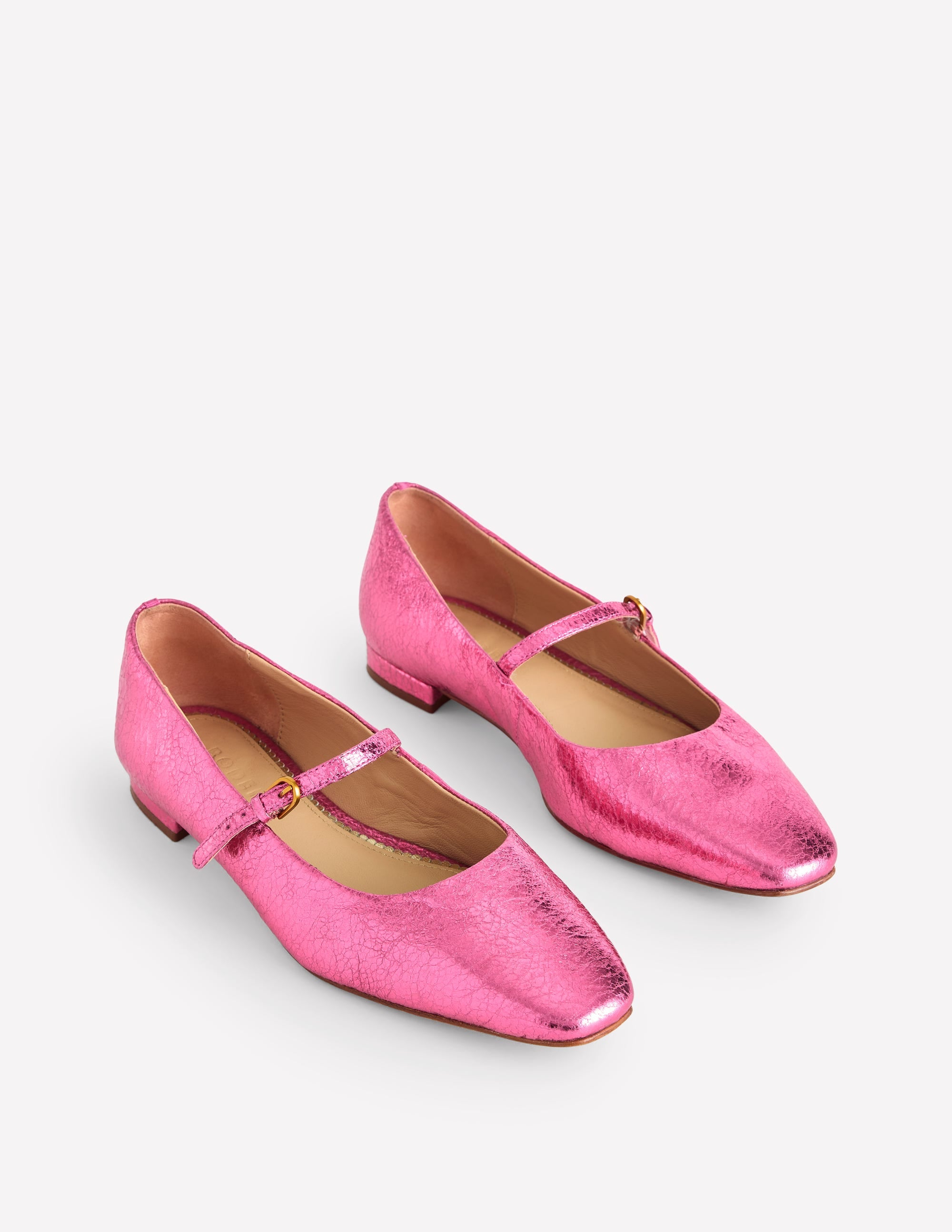 Penelope Flache Mary Janes-Rosa Pfau Metallic-Leder - Image 3