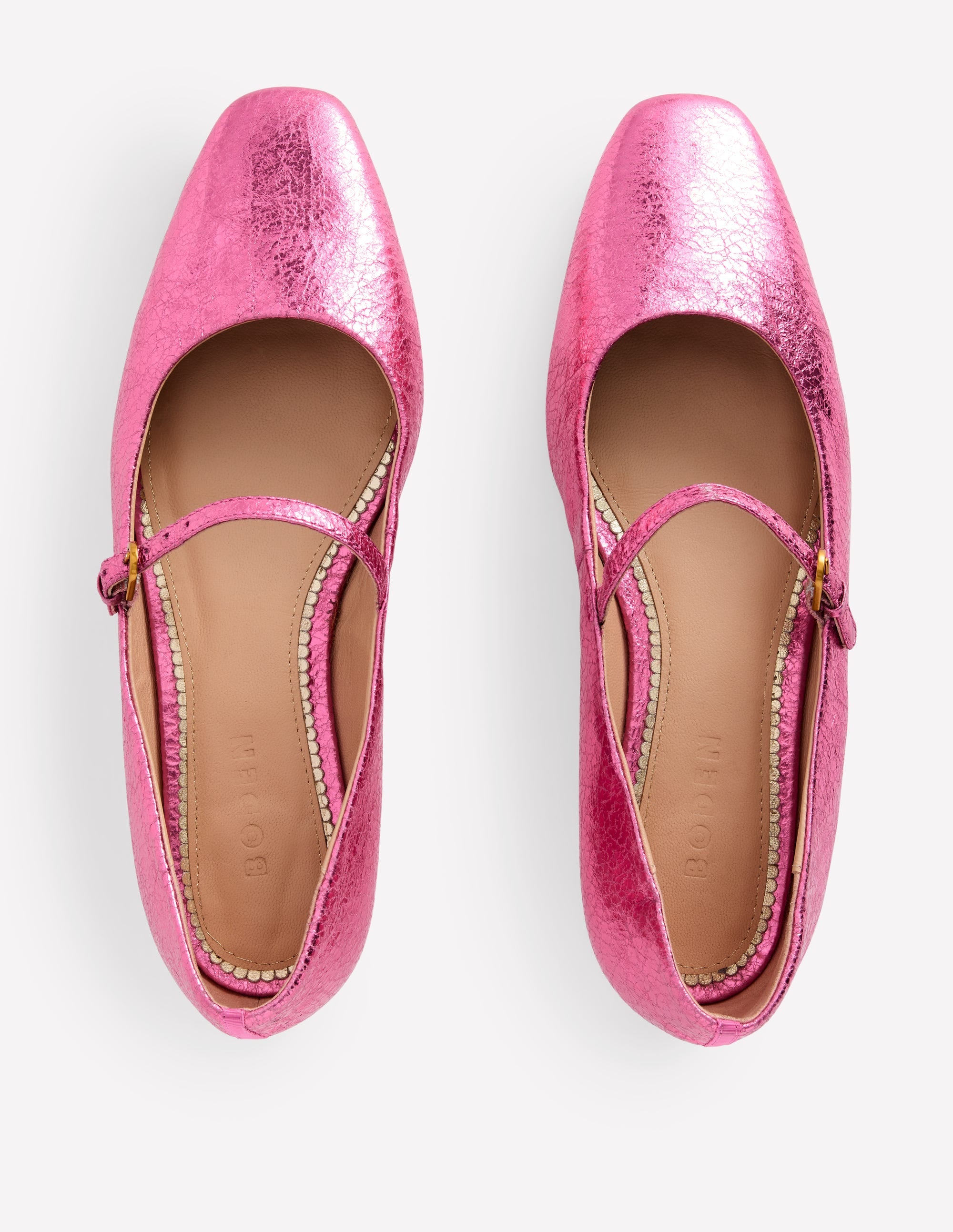 Penelope Flache Mary Janes-Rosa Pfau Metallic-Leder - Image 5
