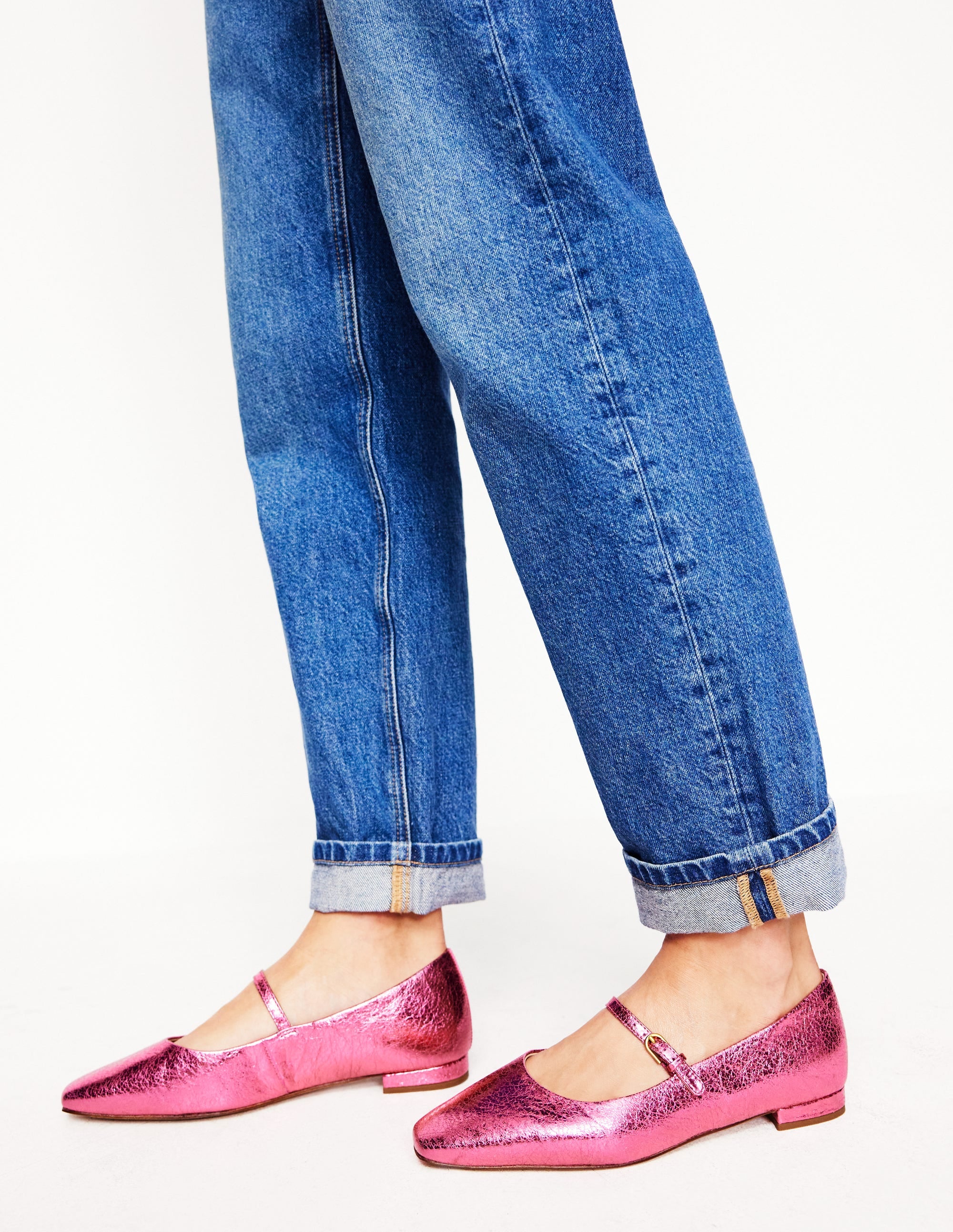 Penelope Flache Mary Janes-Rosa Pfau Metallic-Leder - Image 1