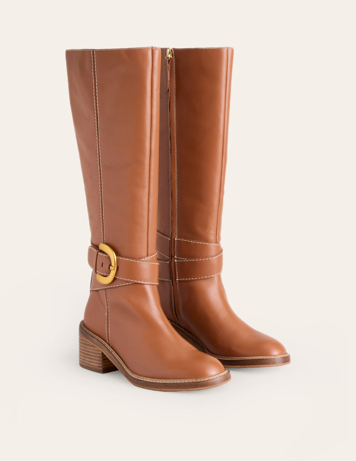 Kniehohe Schnallenstiefel-Hellbraun - Image 3