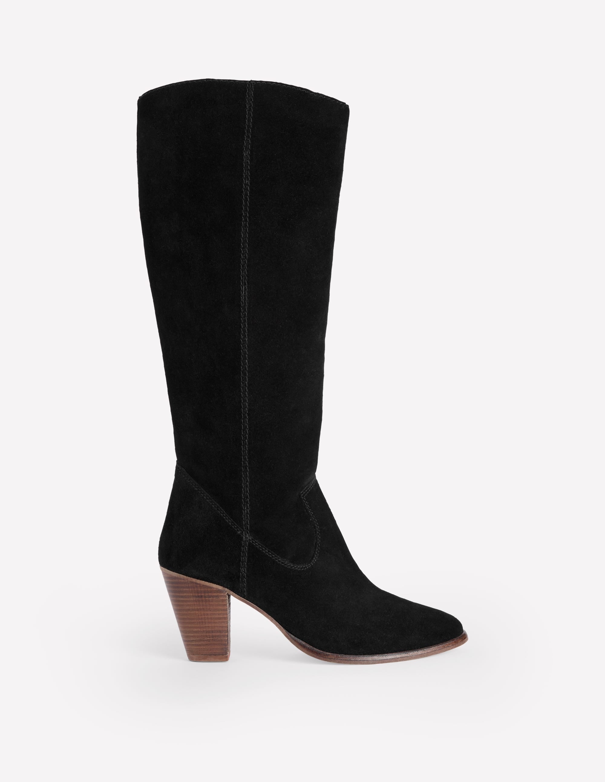 Almond Toe Heeled Knee Boots-Black - Image 2