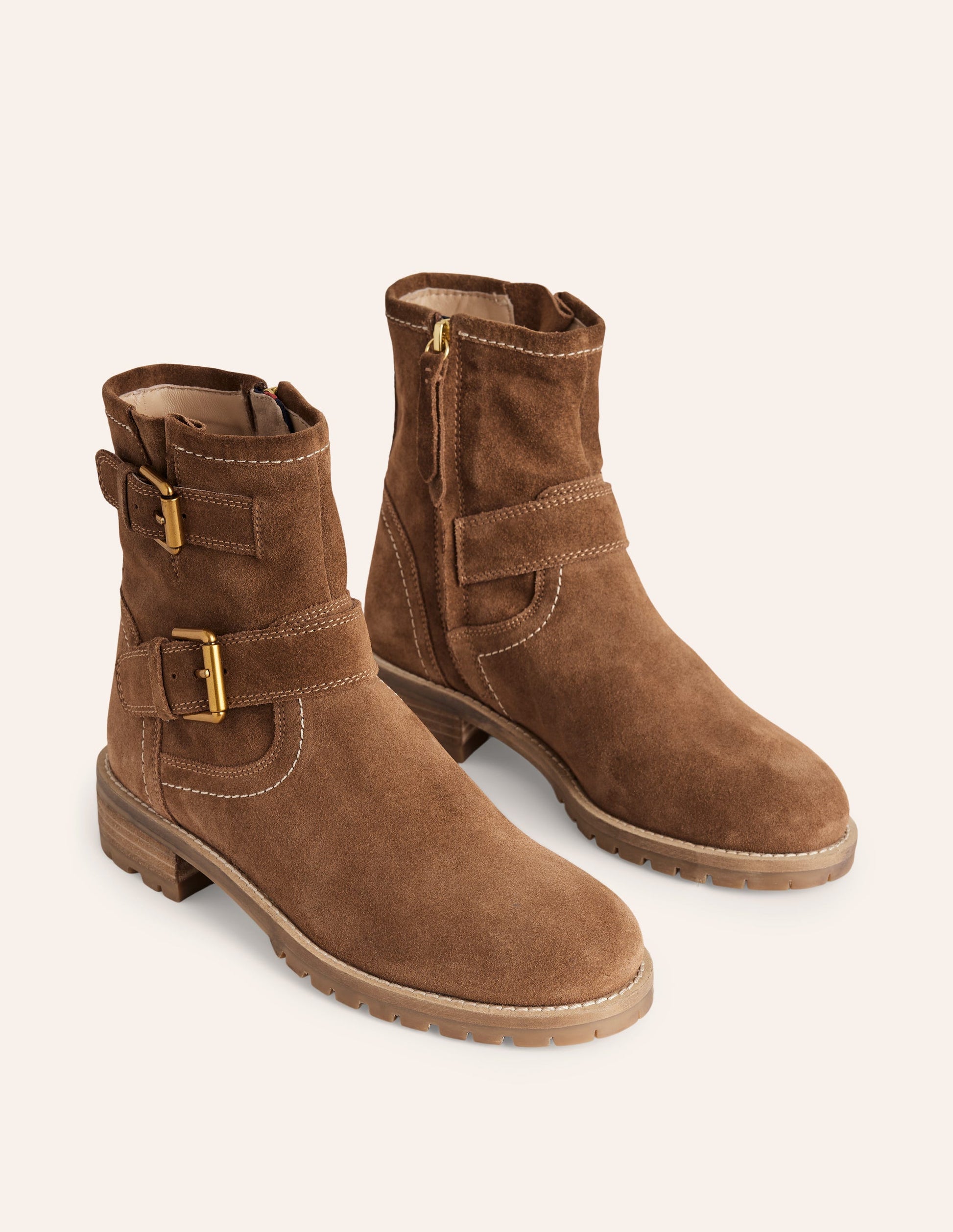 Bikerstiefel mit Schnallen-Hellbraun-3
