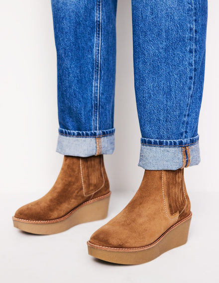 Stiefeletten mit Plateauabsatz-Hellbraun