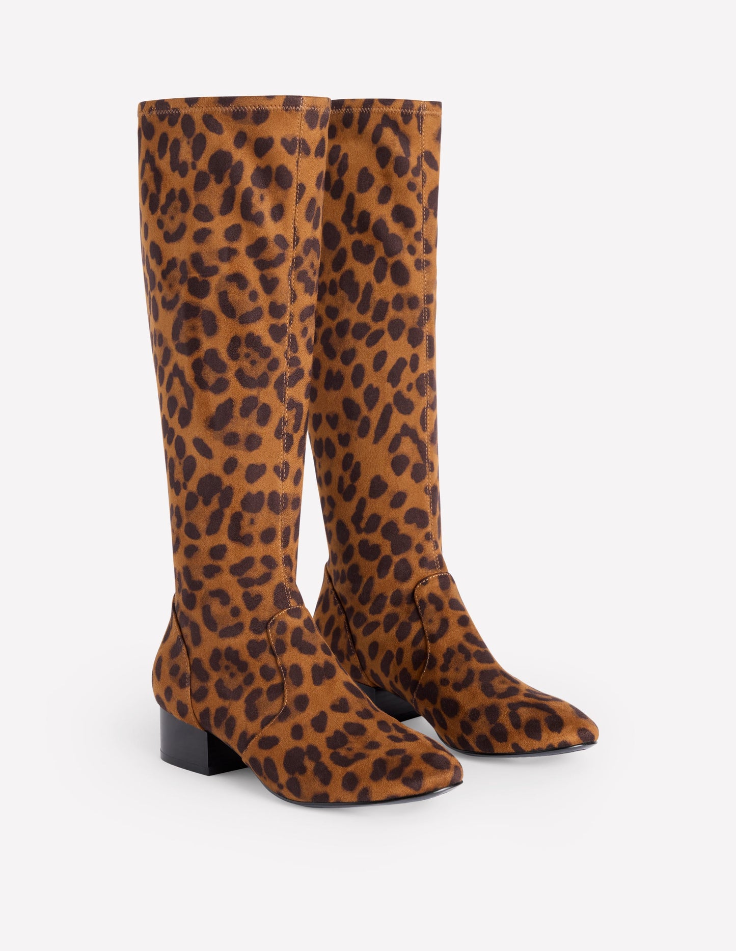 Kniehohe Stretchstiefel mit flacher Sohle-Mohair, Leopardenmuster