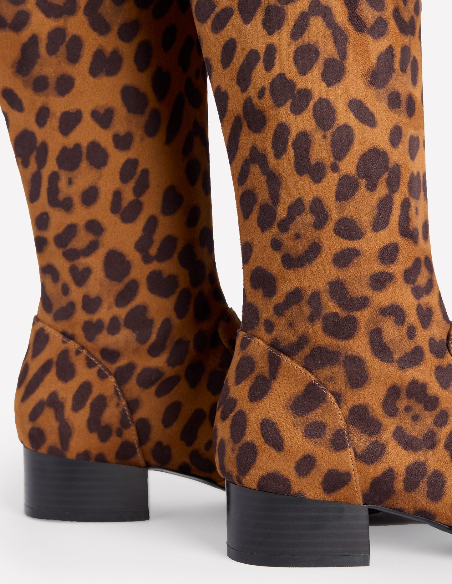 Kniehohe Stretchstiefel mit flacher Sohle-Mohair, Leopardenmuster