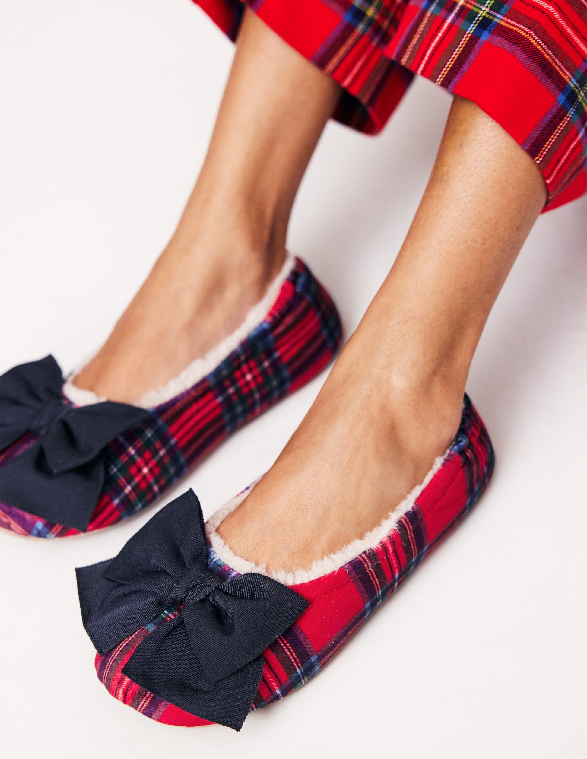 Slipper mit Schleife-Rot und Blau, Kariert-1