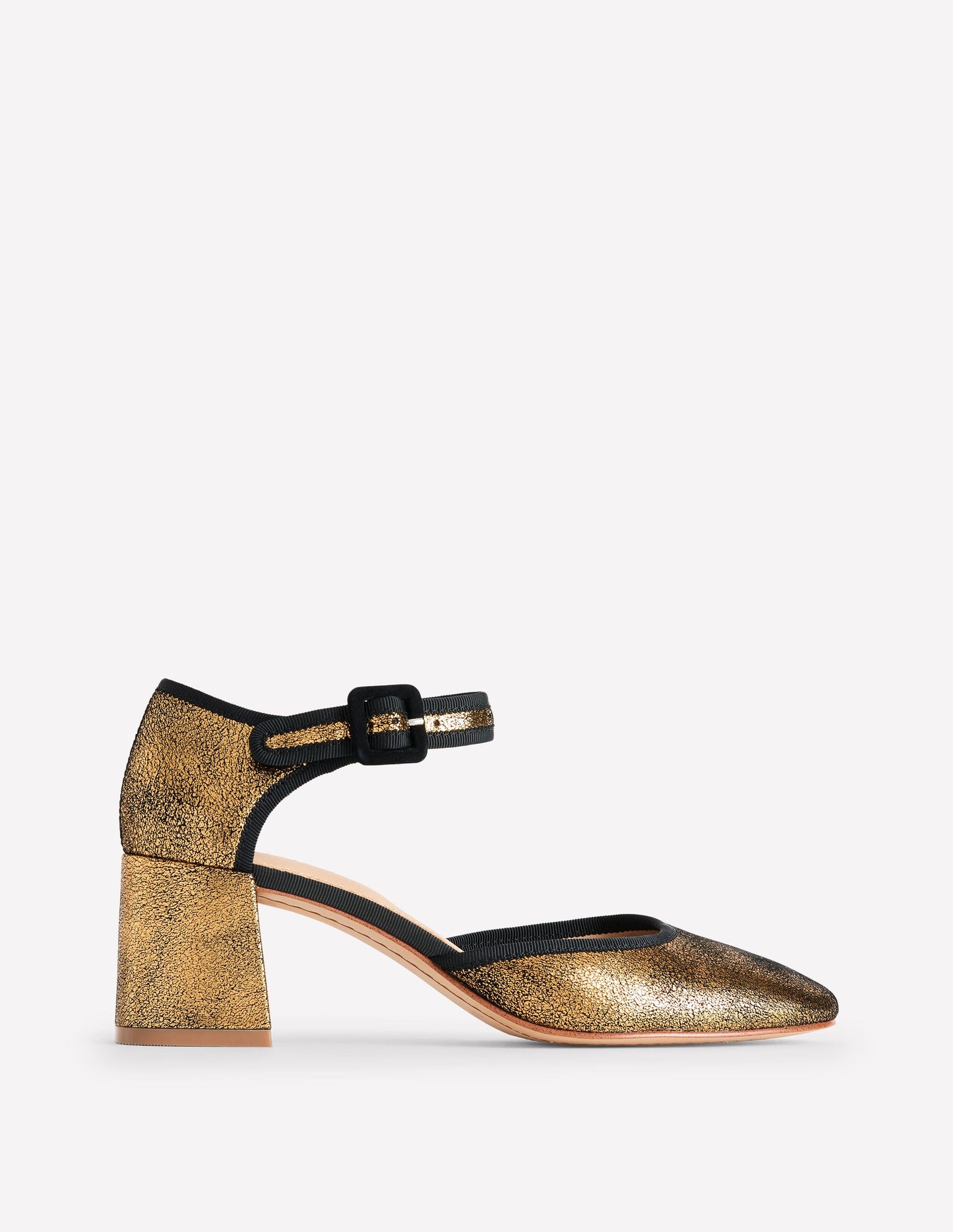 Zweiteilige Pumps mit Blockabsatz-Gold Metallic-Leder