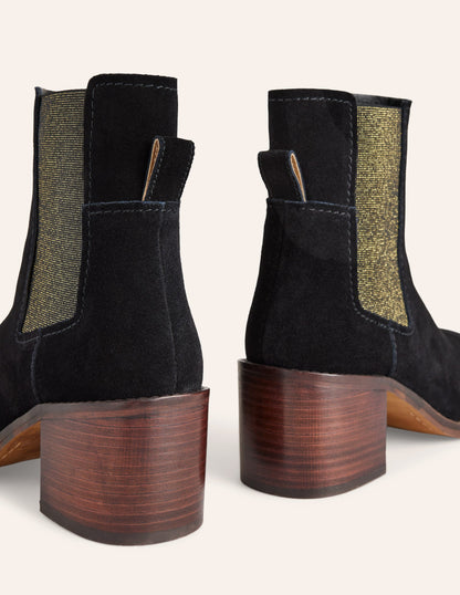 Chelsea-Stiefel mit Blockabsatz-Schwarz