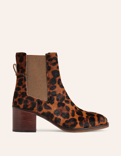 Chelsea-Stiefel mit Blockabsatz-Mohair, Leopardenmuster