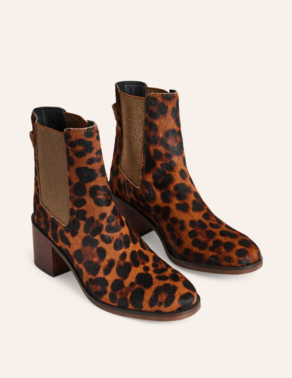 Chelsea-Stiefel mit Blockabsatz-Mohair, Leopardenmuster