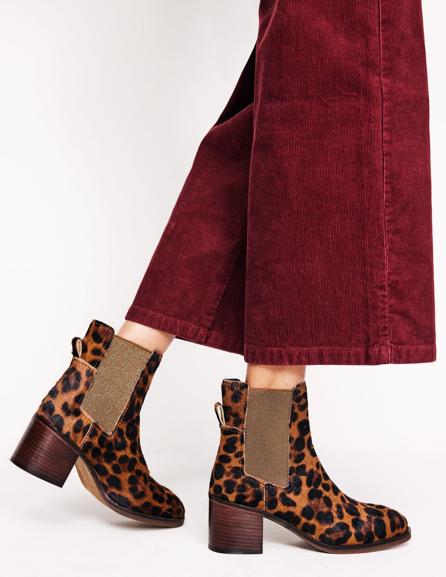 Chelsea-Stiefel mit Blockabsatz-Mohair, Leopardenmuster