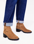 Bikerstiefel mit Riemendetail-Hellbraunes Veloursleder
