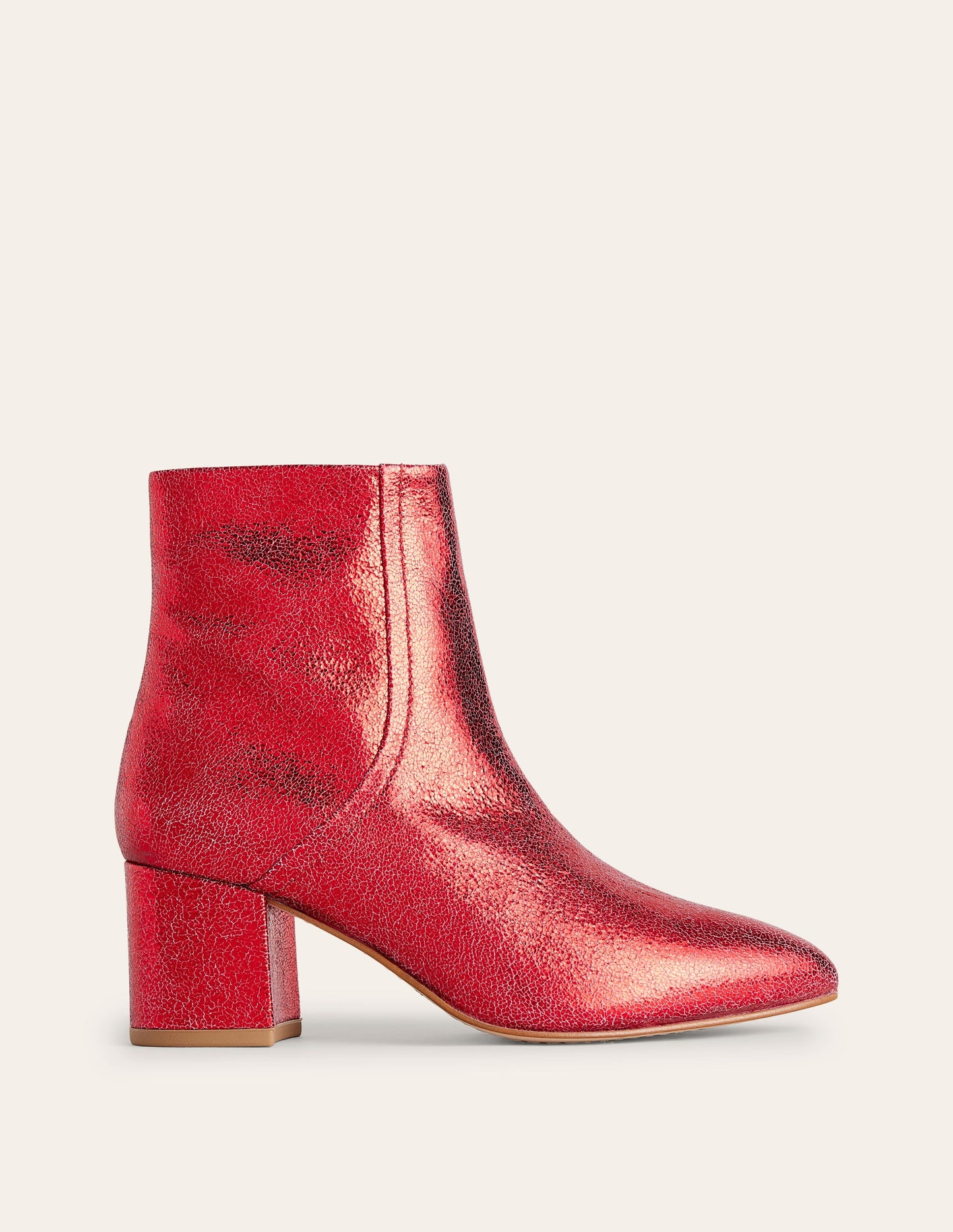 Lederstiefeletten mit Blockabsatz-Rot Metallic Leder