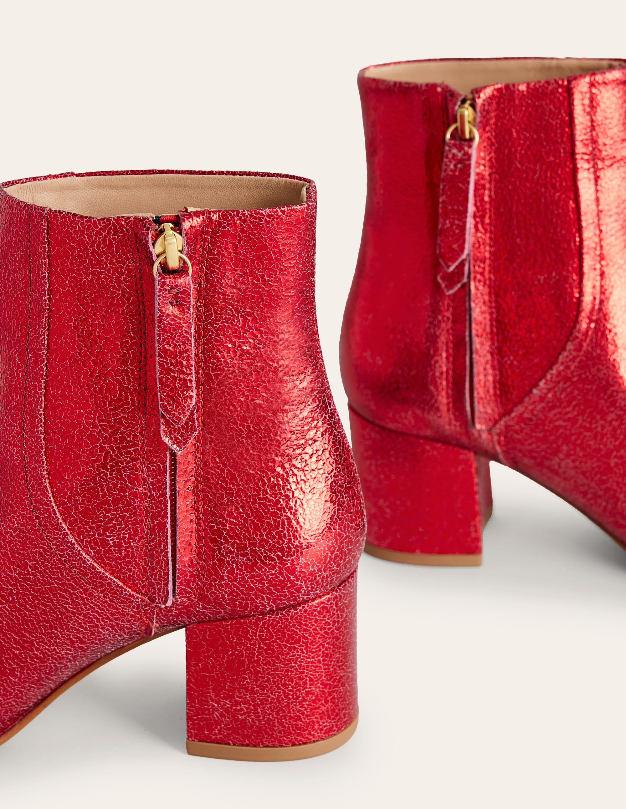 Lederstiefeletten mit Blockabsatz-Rot Metallic Leder - Image 4