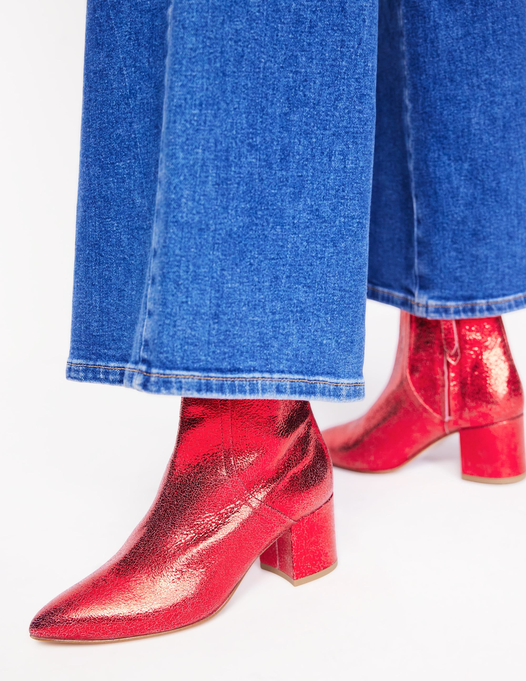 Lederstiefeletten mit Blockabsatz-Rot Metallic Leder - Image 1