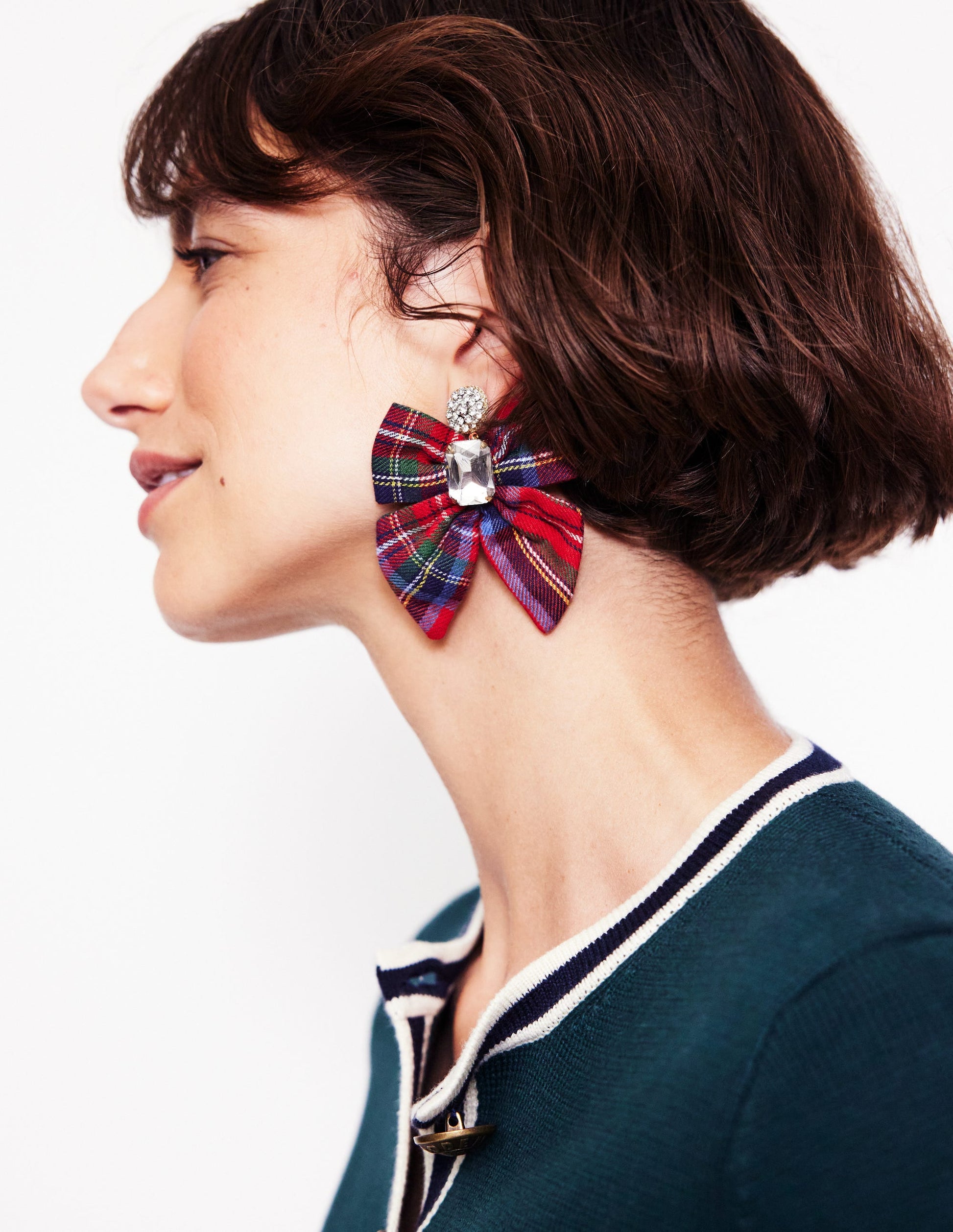 Boucles d'oreilles à nœuds fantaisie-Carreaux rouges et bleus-1