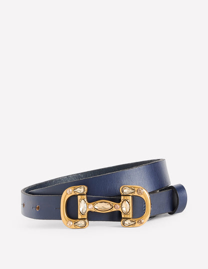 Jewelled Iris Snaffle Belt-Navy