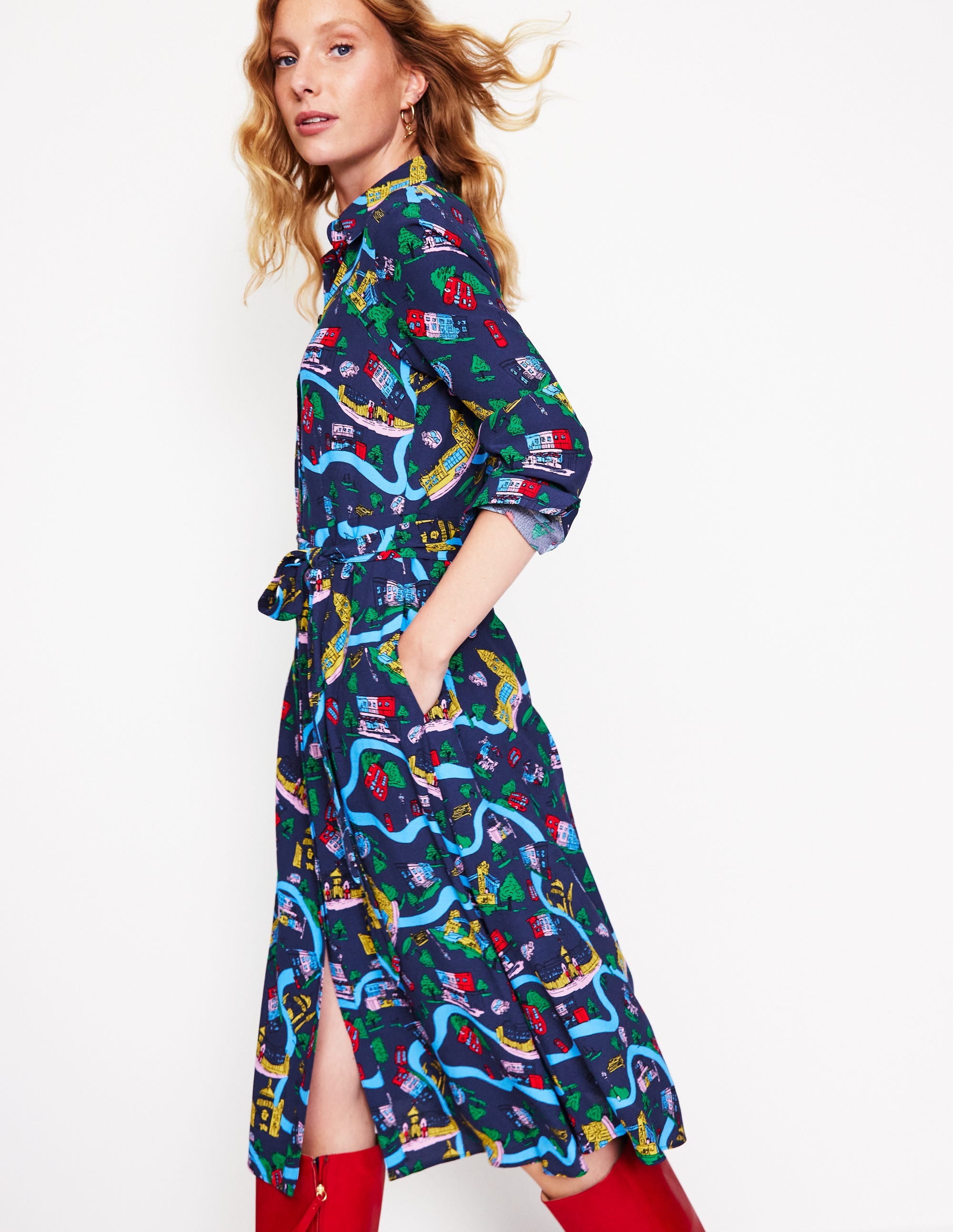 Kate Midi-Hemdblusenkleid-Französisches Marineblau, London Town - Image 1