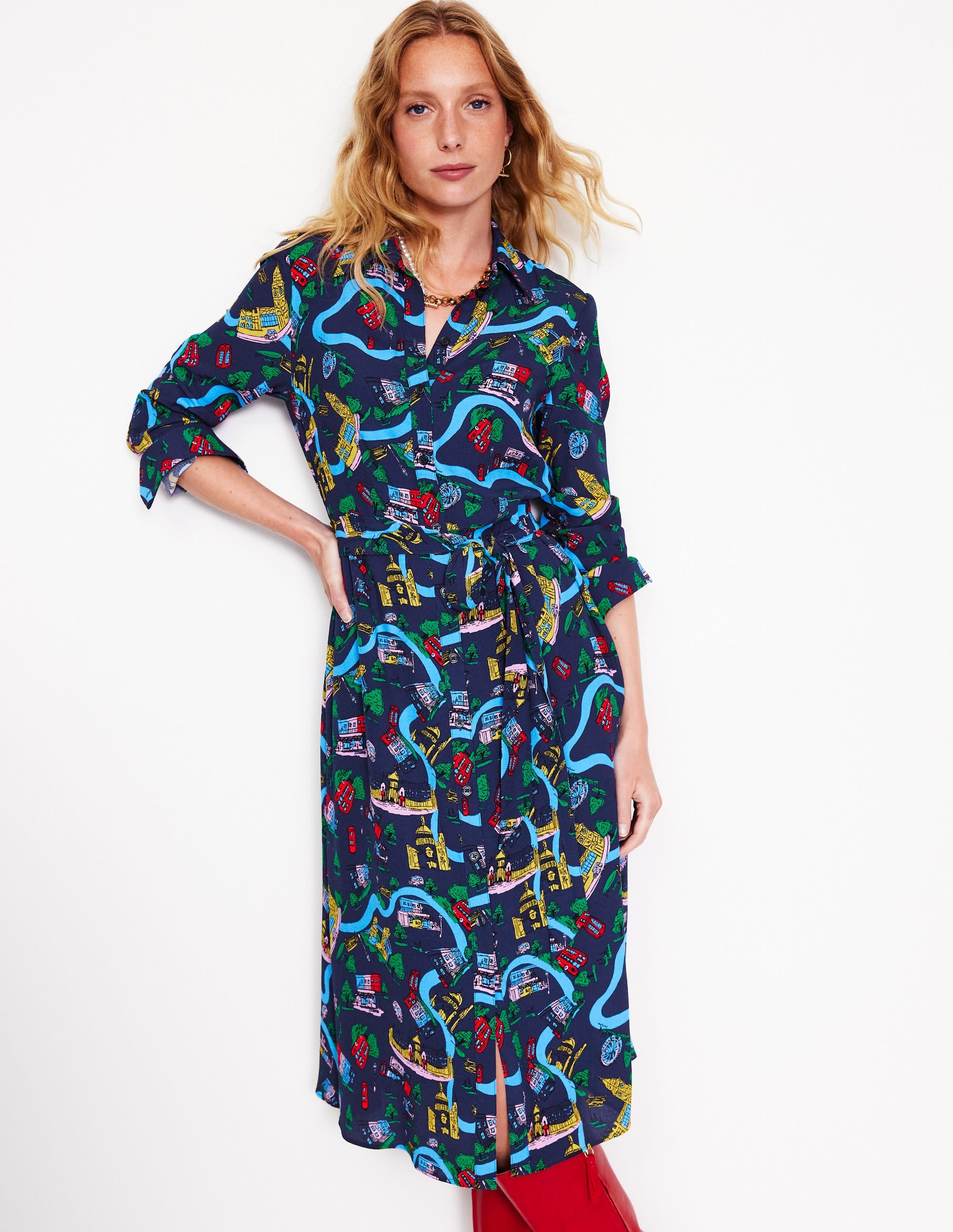 Kate Midi-Hemdblusenkleid-Französisches Marineblau, London Town - Image 2
