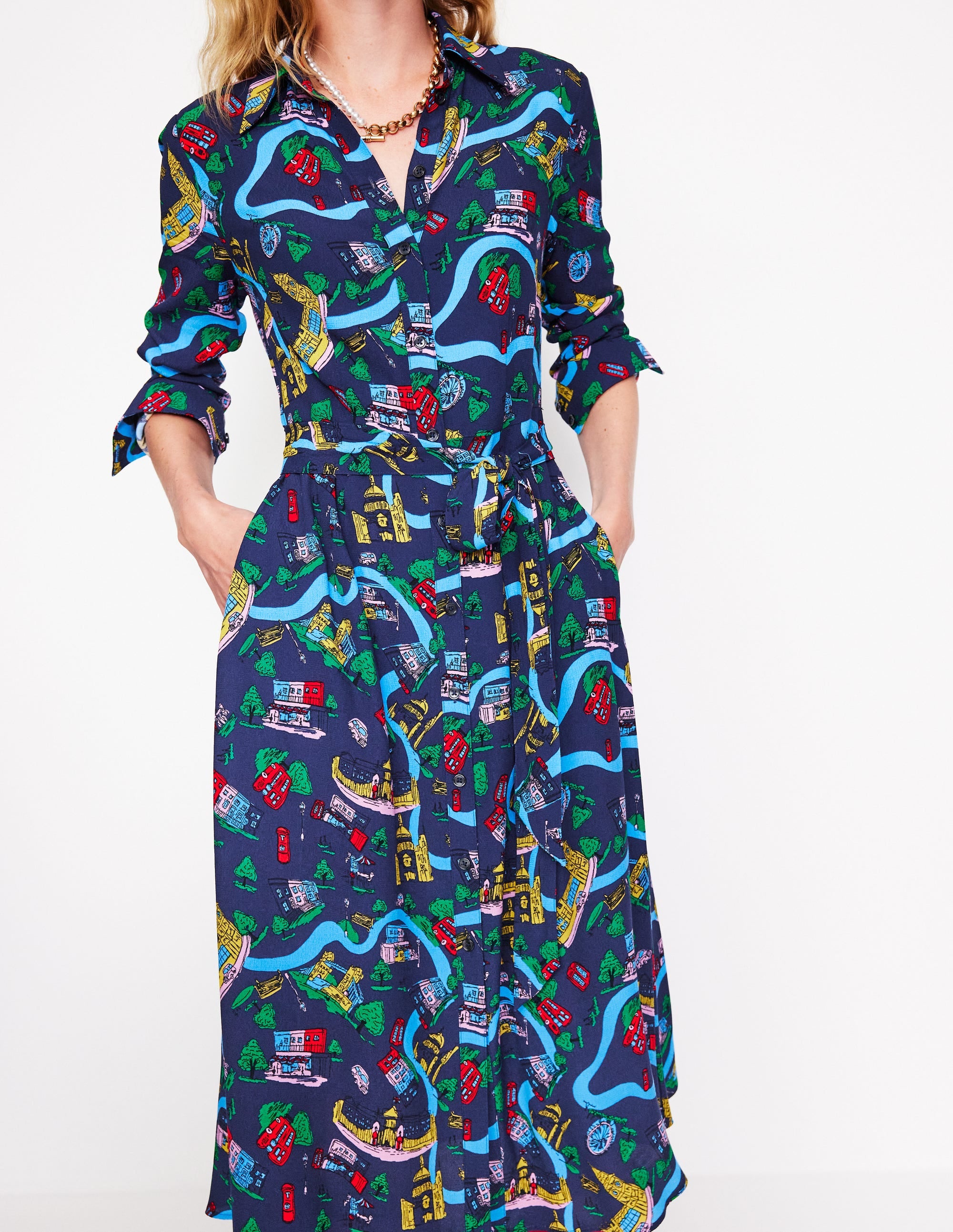 Kate Midi-Hemdblusenkleid-Französisches Marineblau, London Town - Image 3