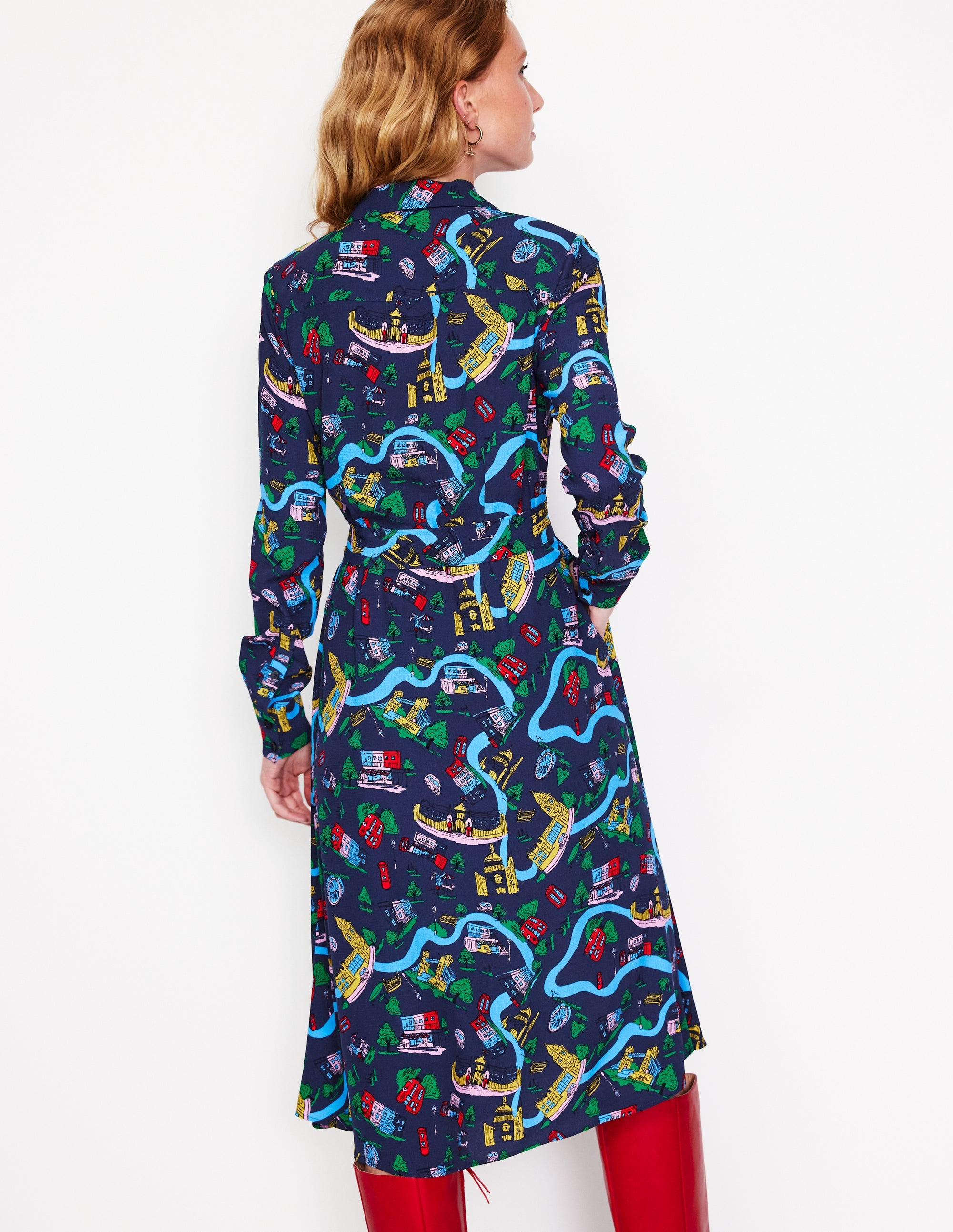 Kate Midi-Hemdblusenkleid-Französisches Marineblau, London Town - Image 4