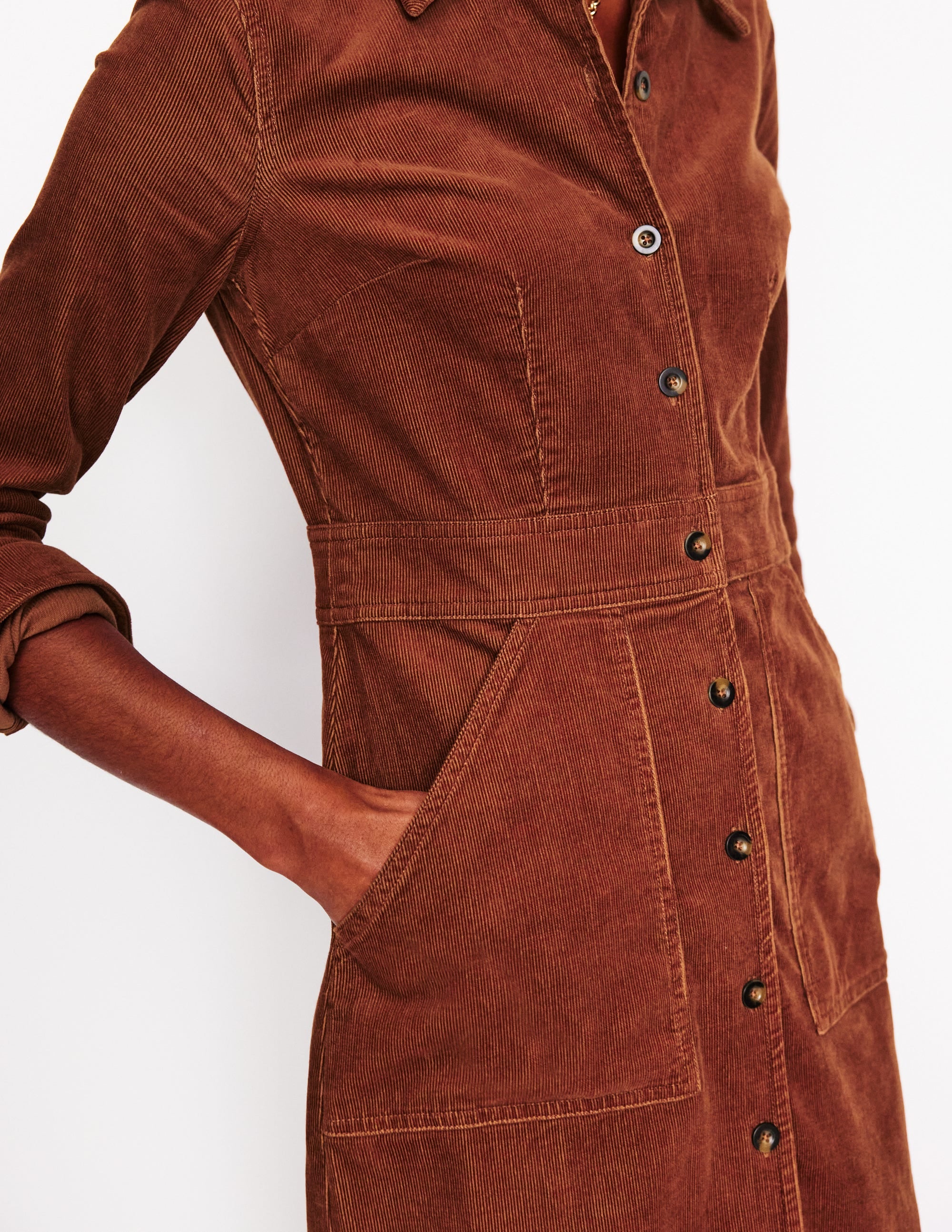 Robe-chemise midi Flora en velours côtelé-Chocolat - Image 2