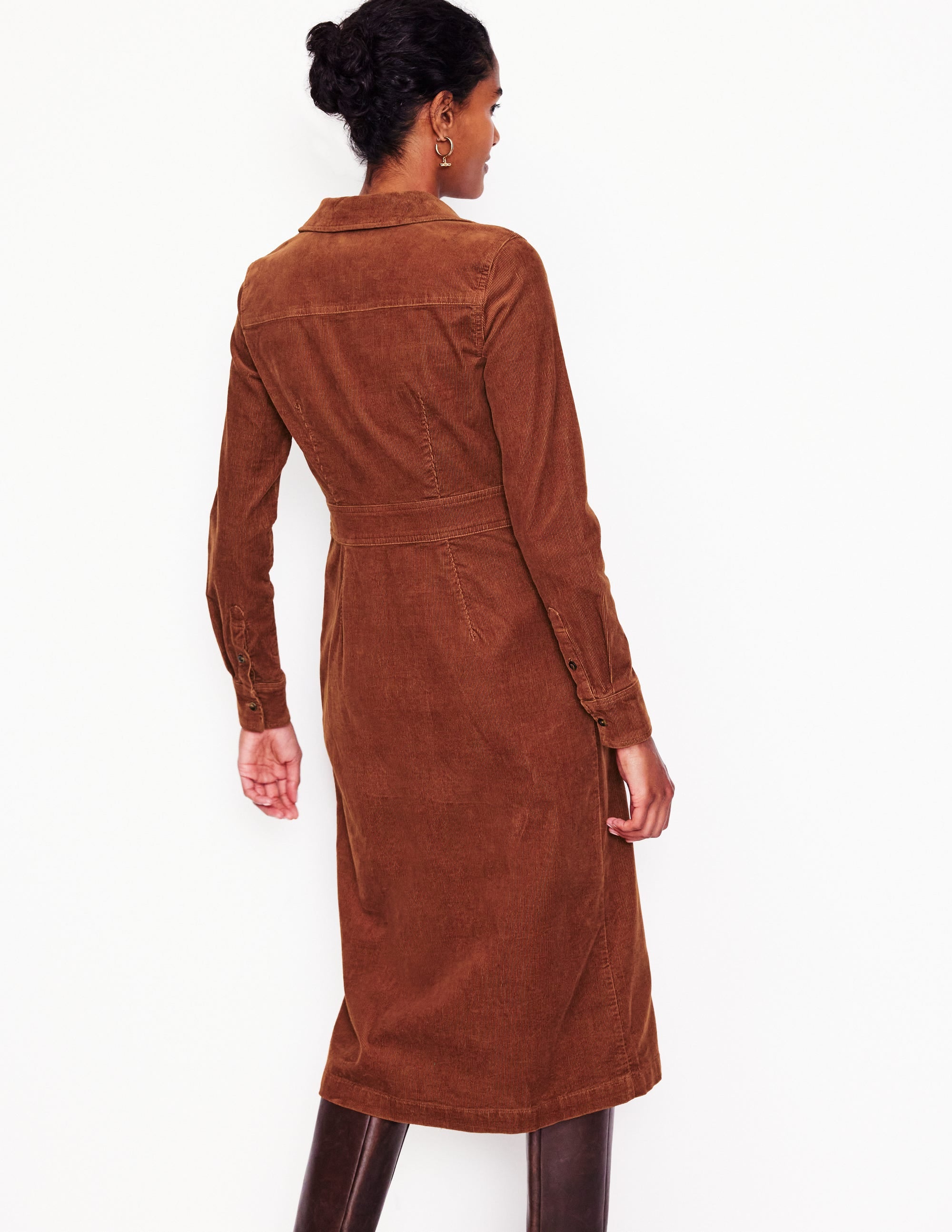 Robe-chemise midi Flora en velours côtelé-Chocolat - Image 3