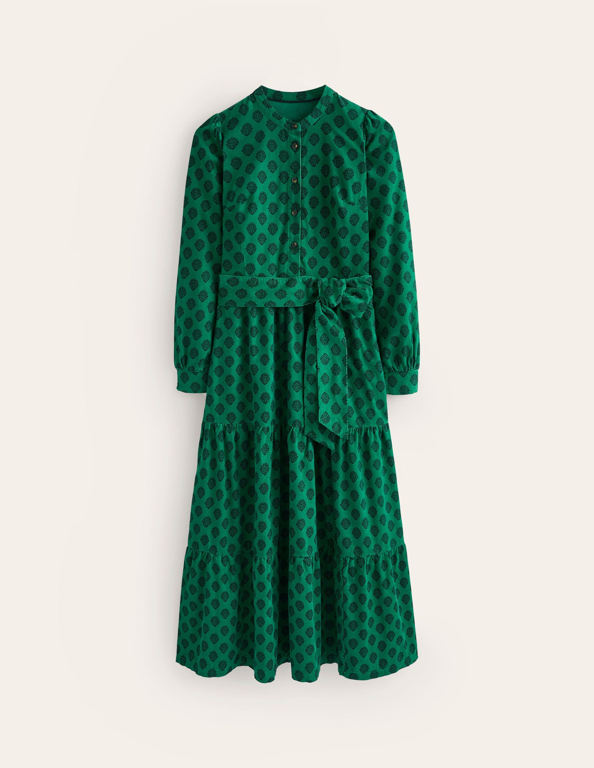 Robe longue Alba en velours côtelé-Vert alpin, motif Ornate Stamp - Image 6