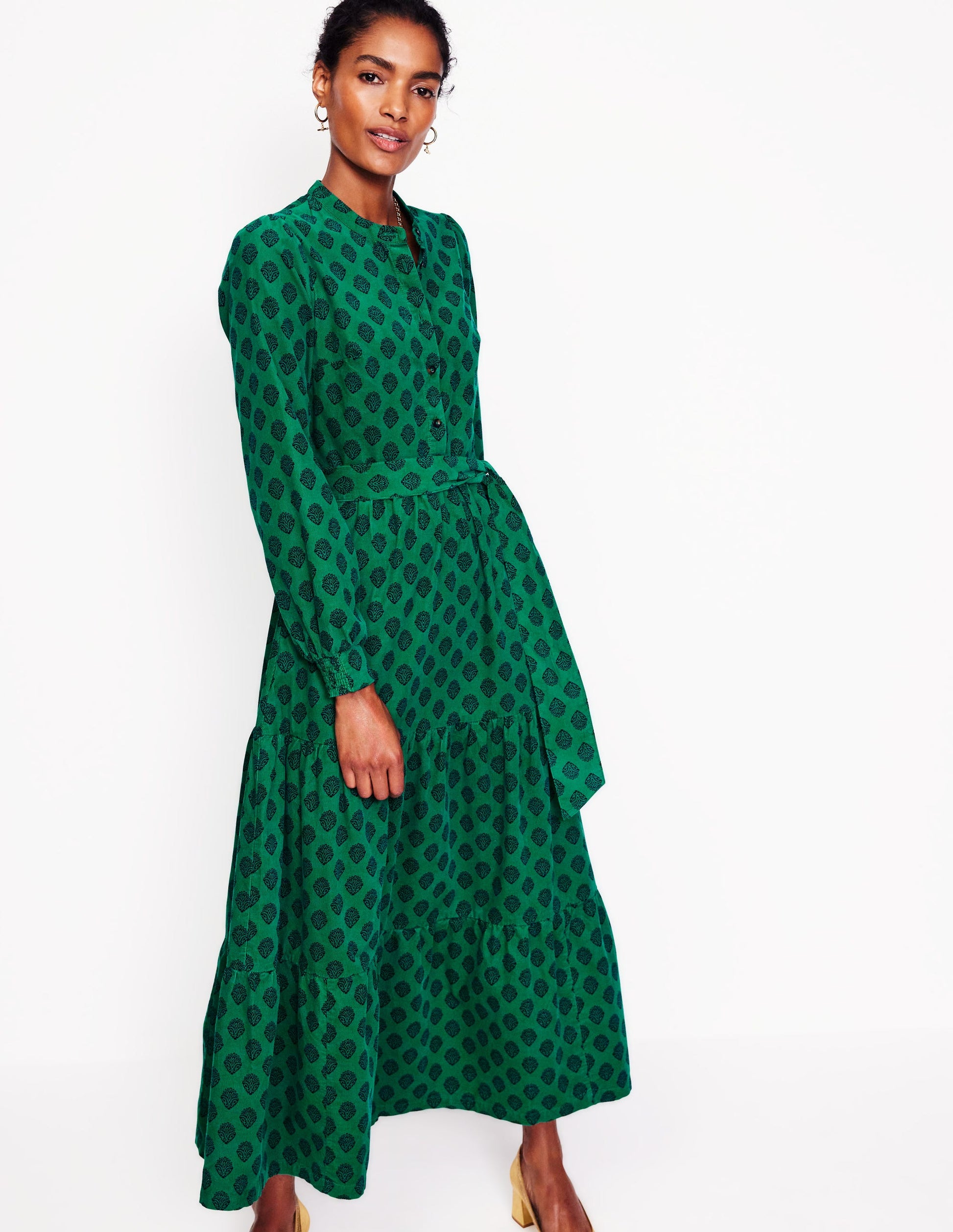 Alba Maxikleid aus Cord-Alpingrün, Dekorativer Stempel-4