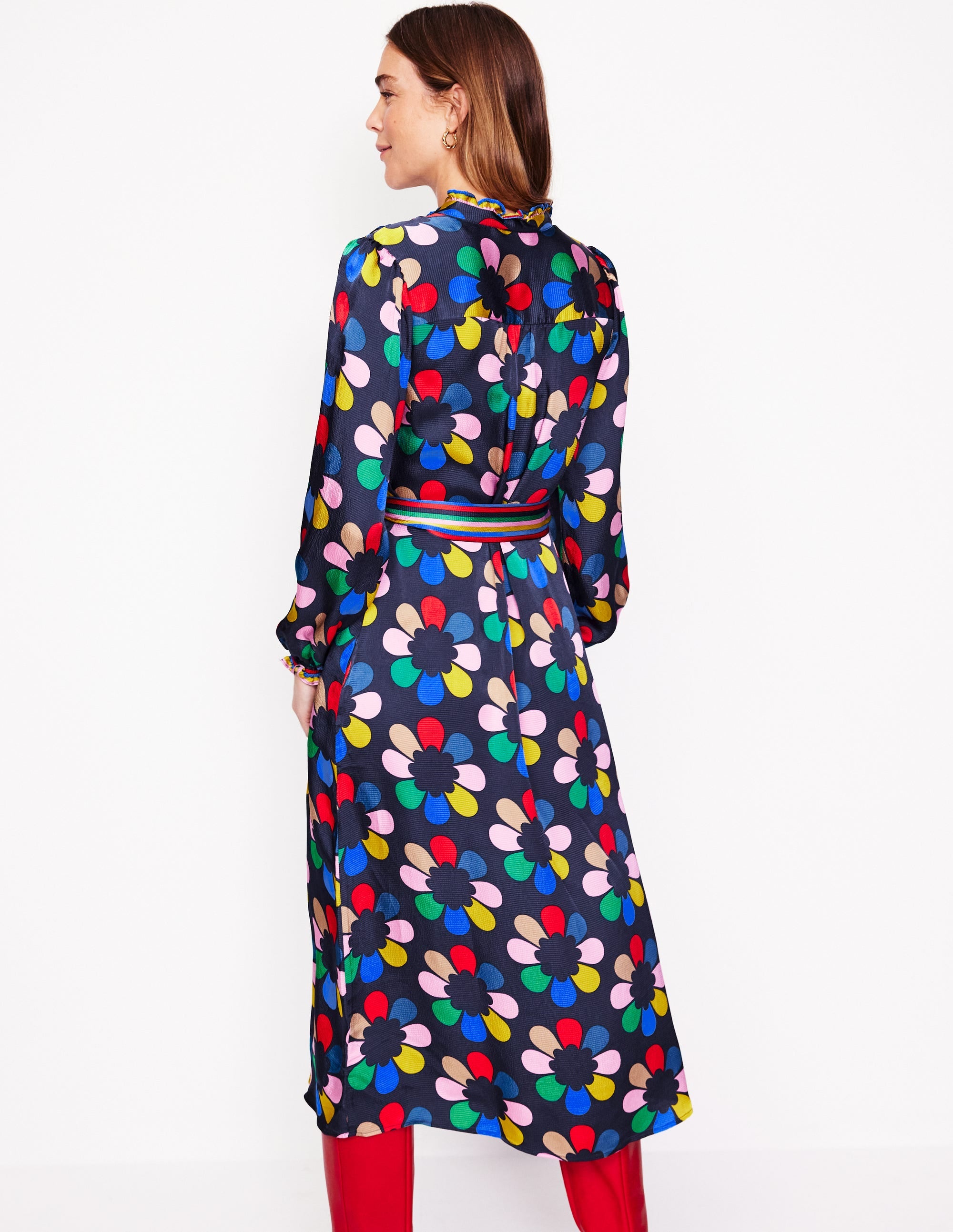 Jasmine Midikleid aus Satin-Bunt, Strukturiertes Blütenblatt - Image 3