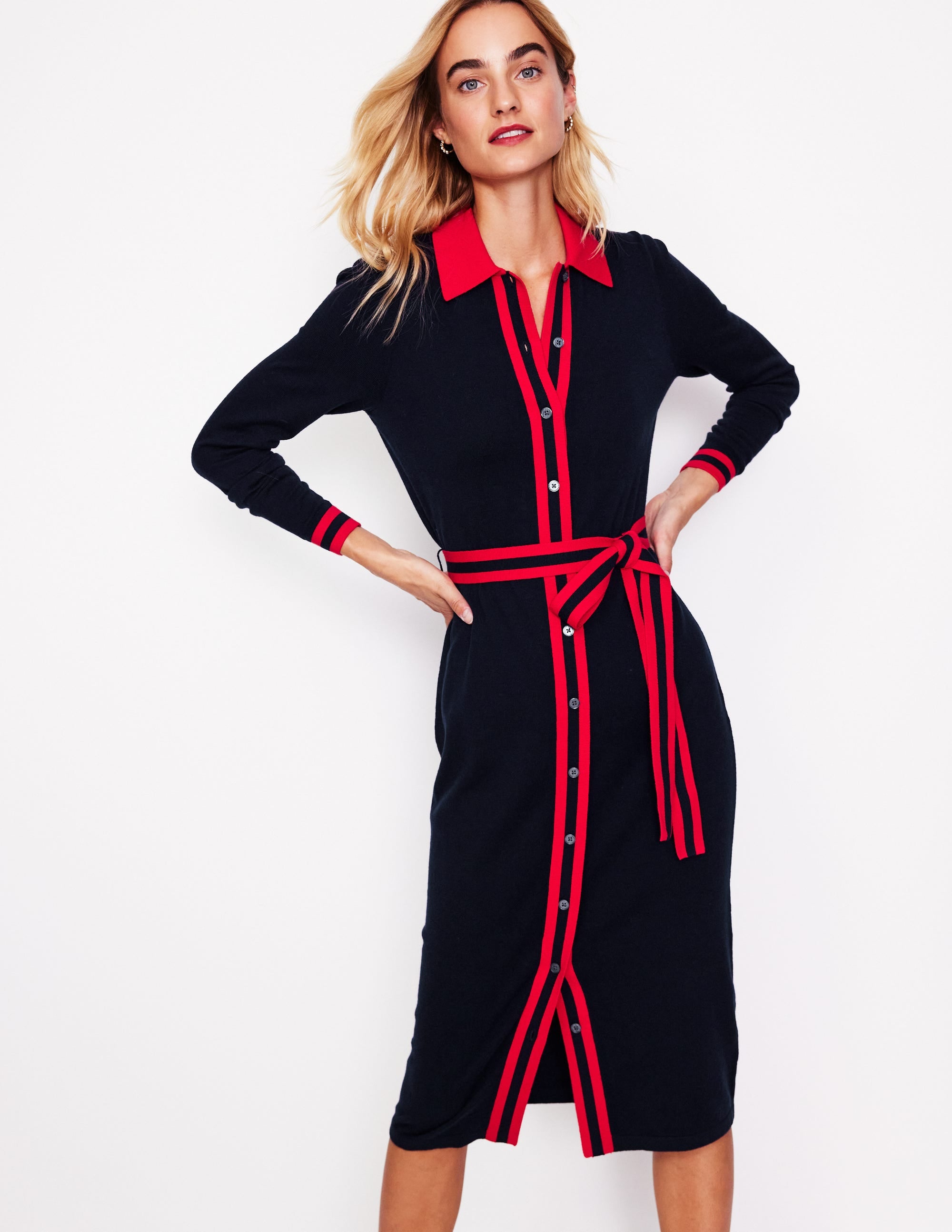 Victoria Strick-Hemdblusenkleid-Marineblau und Rot - Image 2