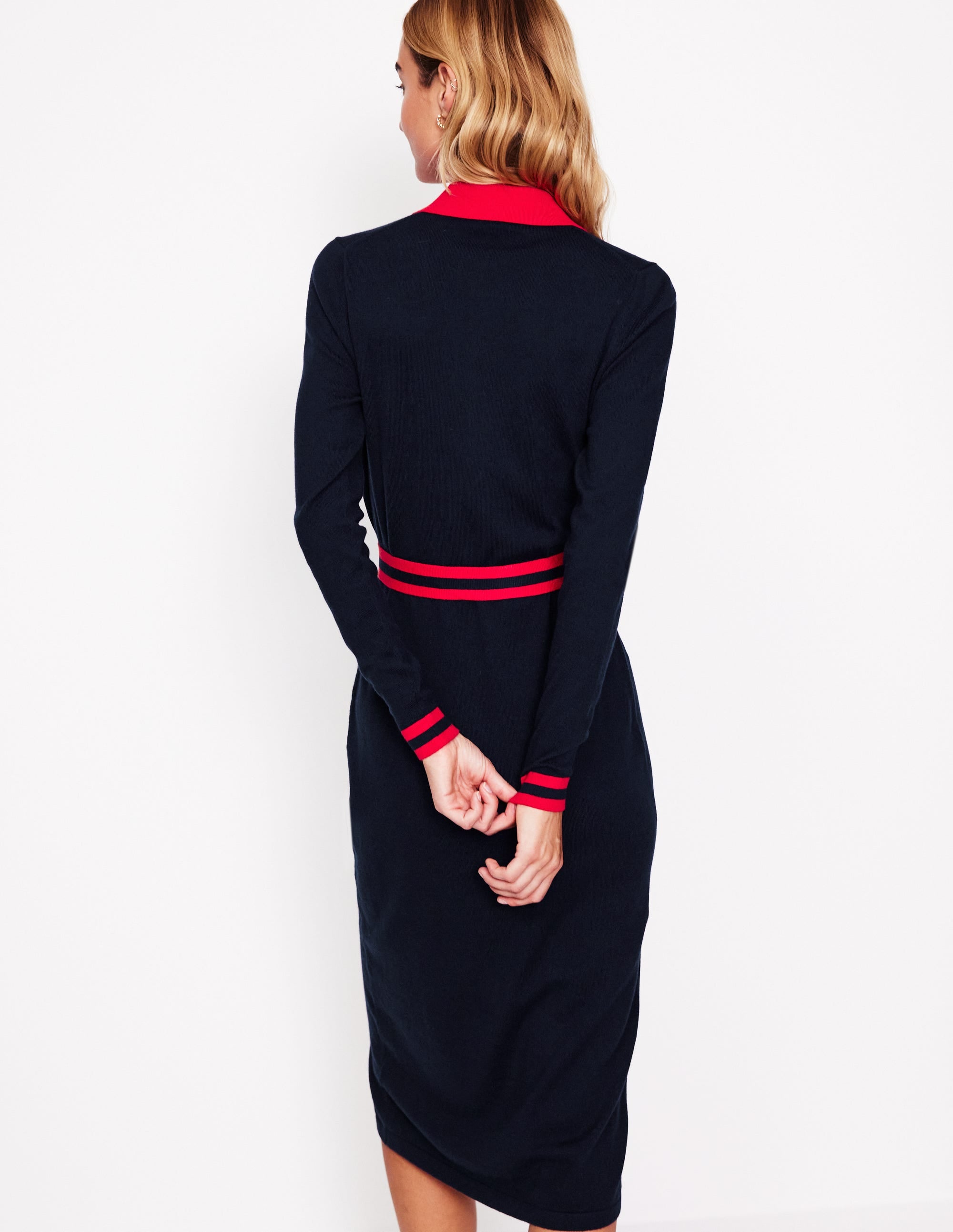 Victoria Strick-Hemdblusenkleid-Marineblau und Rot - Image 3