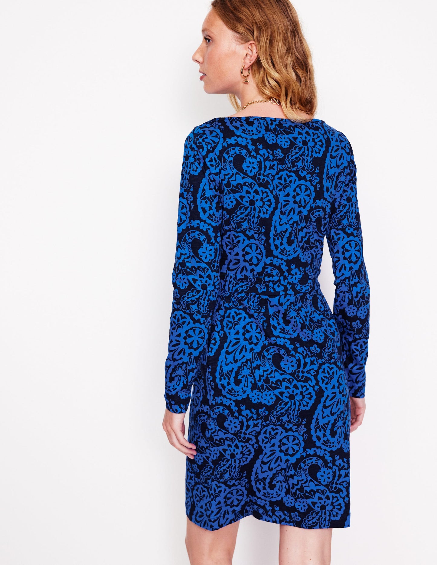 Florrie Langärmeliges Kleid-Blau, Paisley-Kaskade