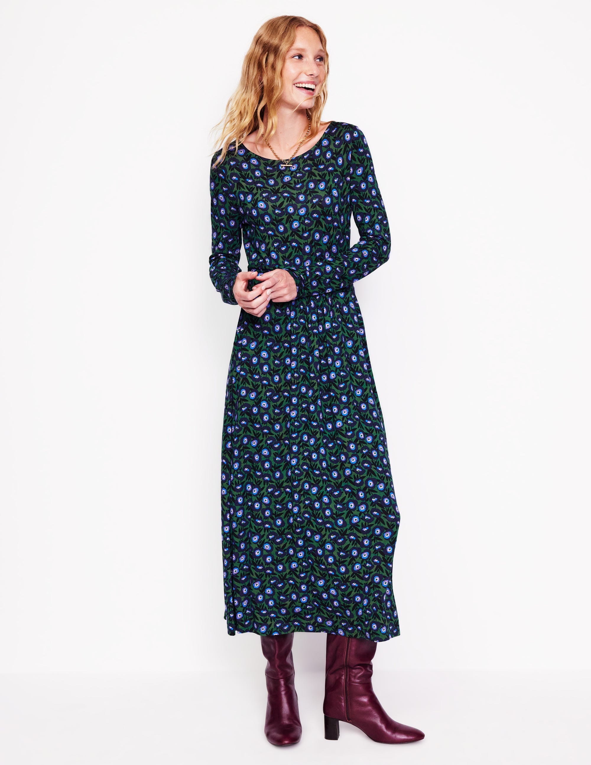 Robe midi Amelie à manches longues-Pin, motif Pansy Sprig - Image 2